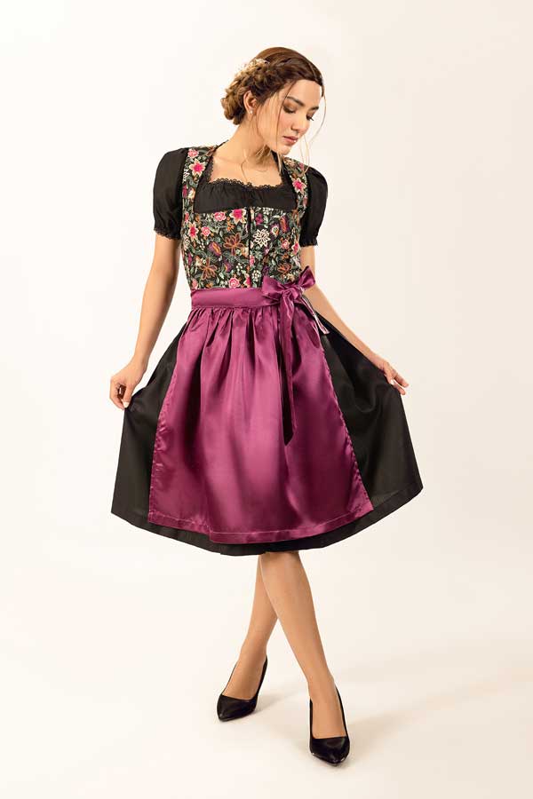 fitted lace wedding dress Spring Leonie Floral Purple Dirndl Dress