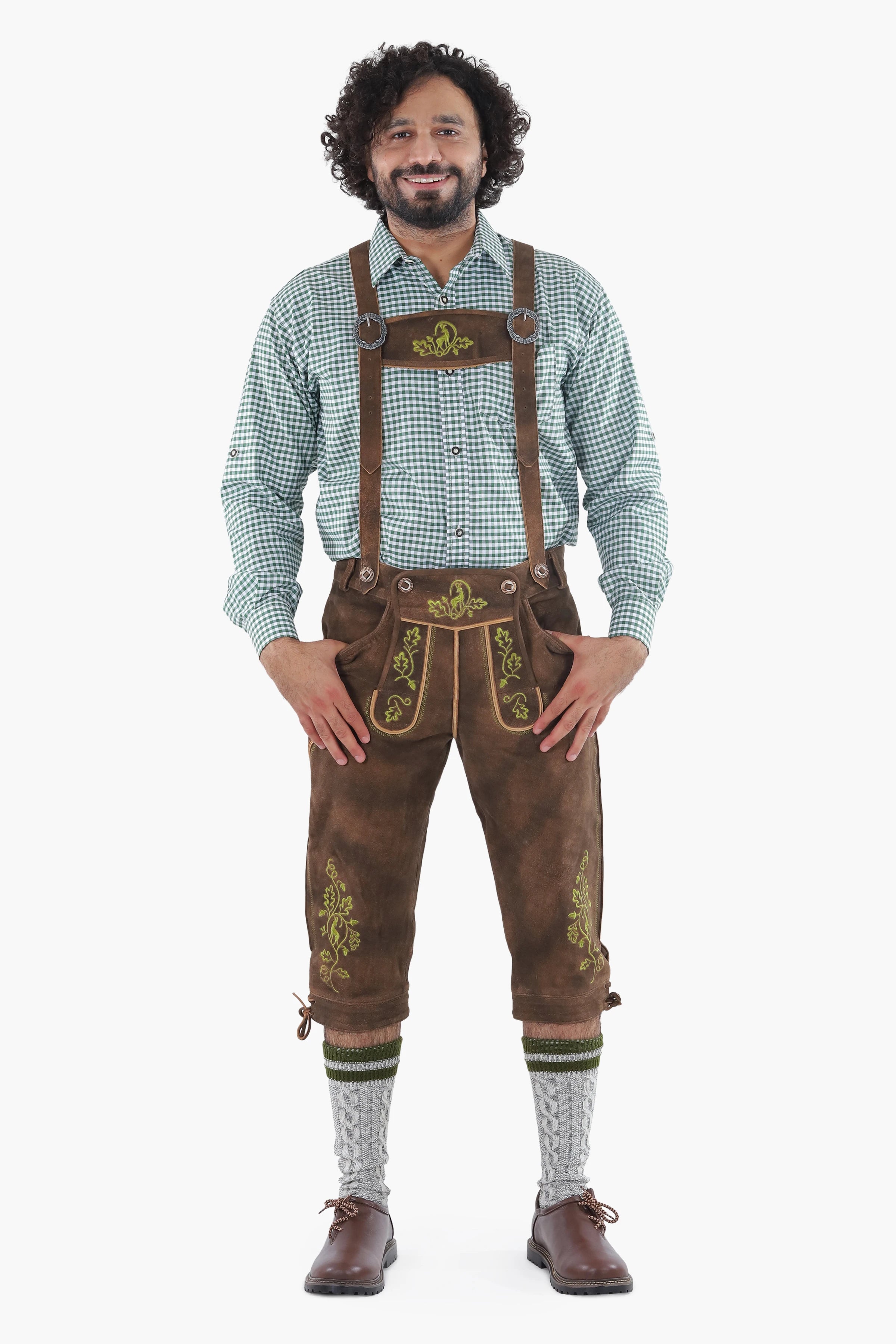 Knee Length Brown Lederhosen for Men 32