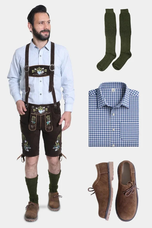Bavarian Herren Lederhosen Dark Brown Set