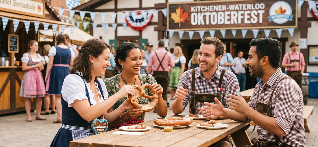 Kitchener Waterloo Oktoberfest celebration in Canada featuring traditional attire, food, and lively atmosphere.