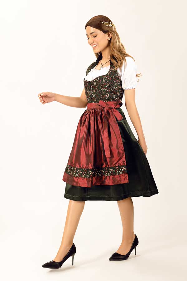 dirndl dress women Populus Oktoberfest Outfits German Traditional Bavarian October Festival Costume Red and Black : Clothing, Shoes & Jewelry matching satin ribbon underlines the design Women's German Dirndl Dress Black