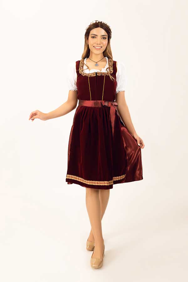 Luxurious Velvet Maroon Midi Dirndl Dress