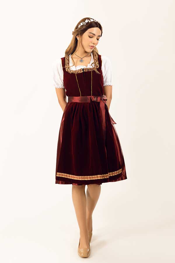 Luxurious Velvet Maroon Midi Dirndl Dress