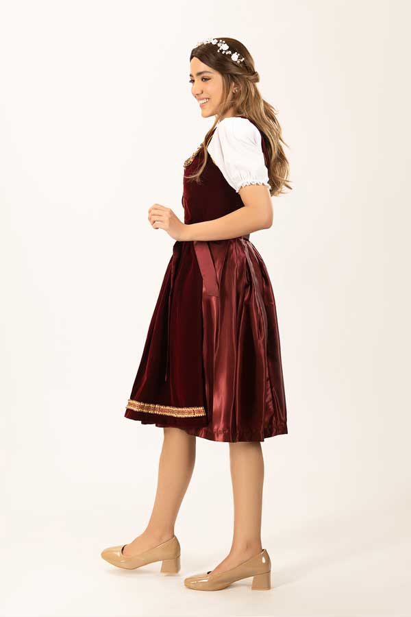 Luxurious Velvet Maroon Midi Dirndl Dress