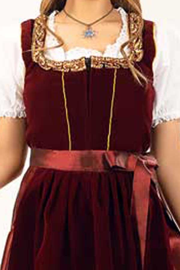 Luxurious Velvet Maroon Midi Dirndl Dress