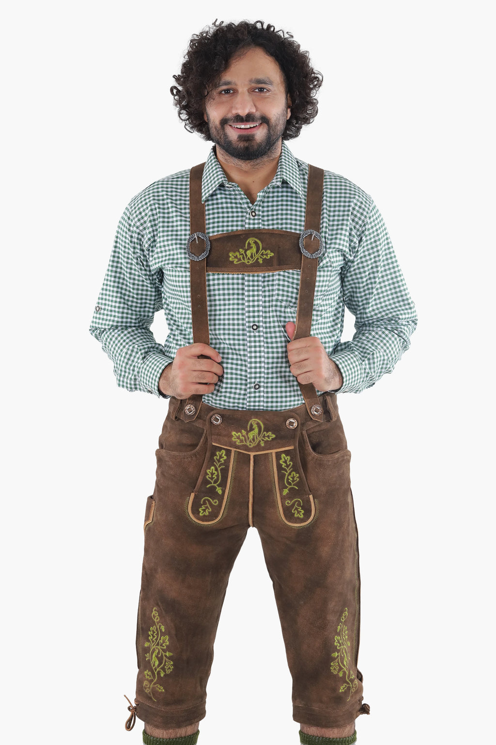 Knee Length Brown Lederhosen for Men