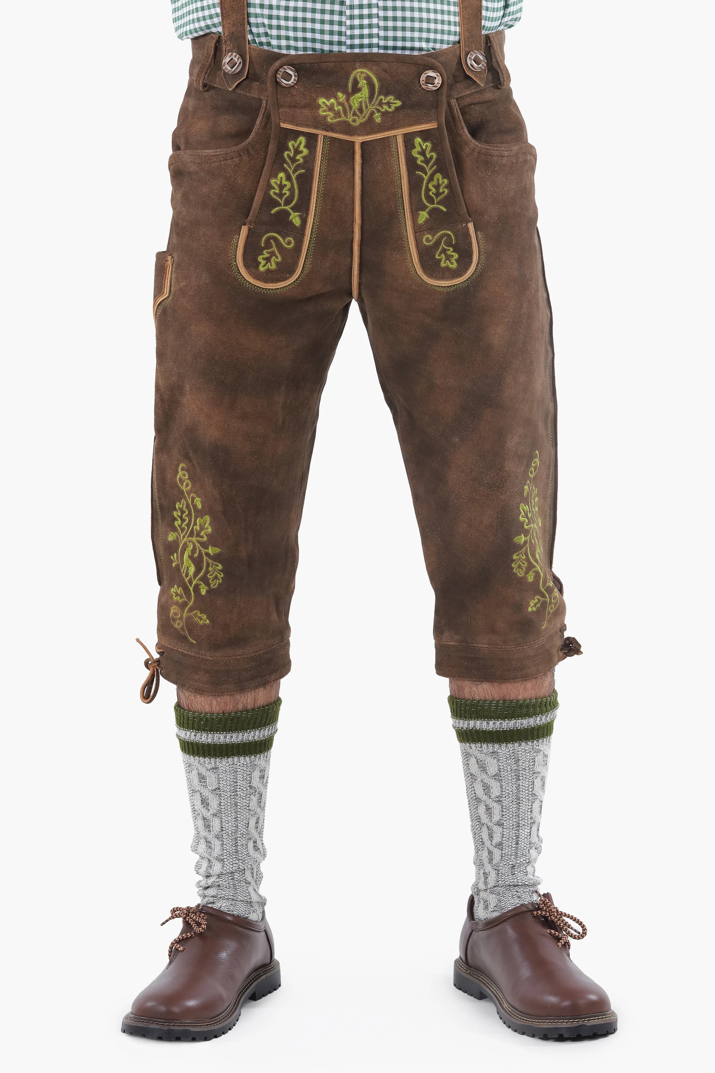 Knee Length Brown Lederhosen for Men