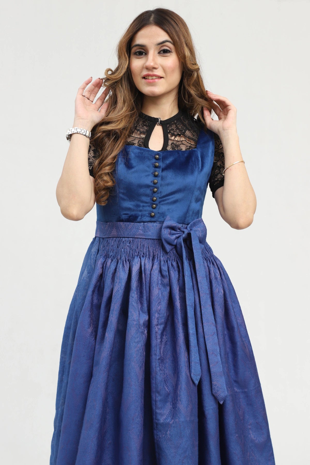 Blue Midi dirndl with velvet bodice