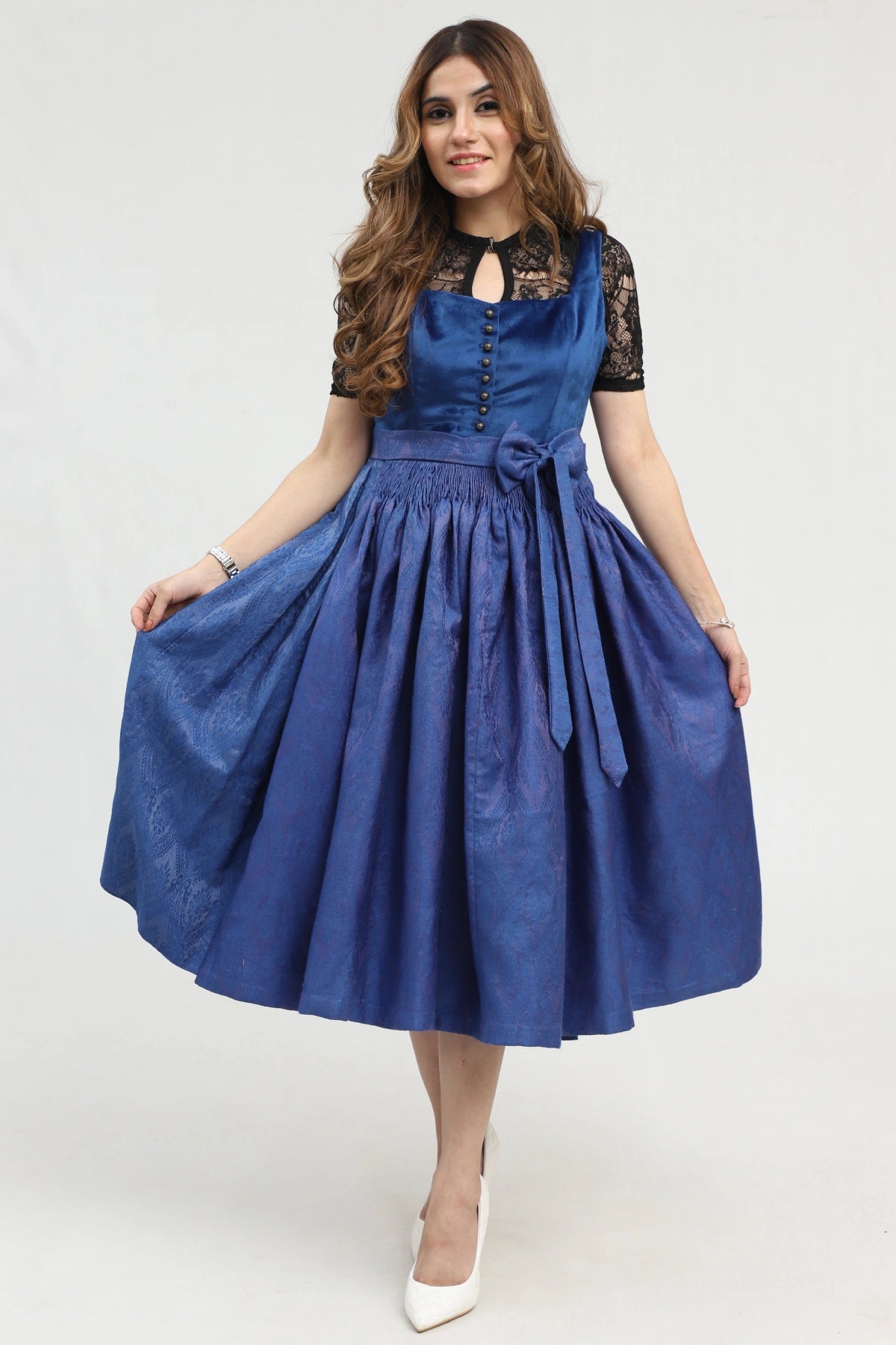 Blue Midi dirndl with velvet bodice
