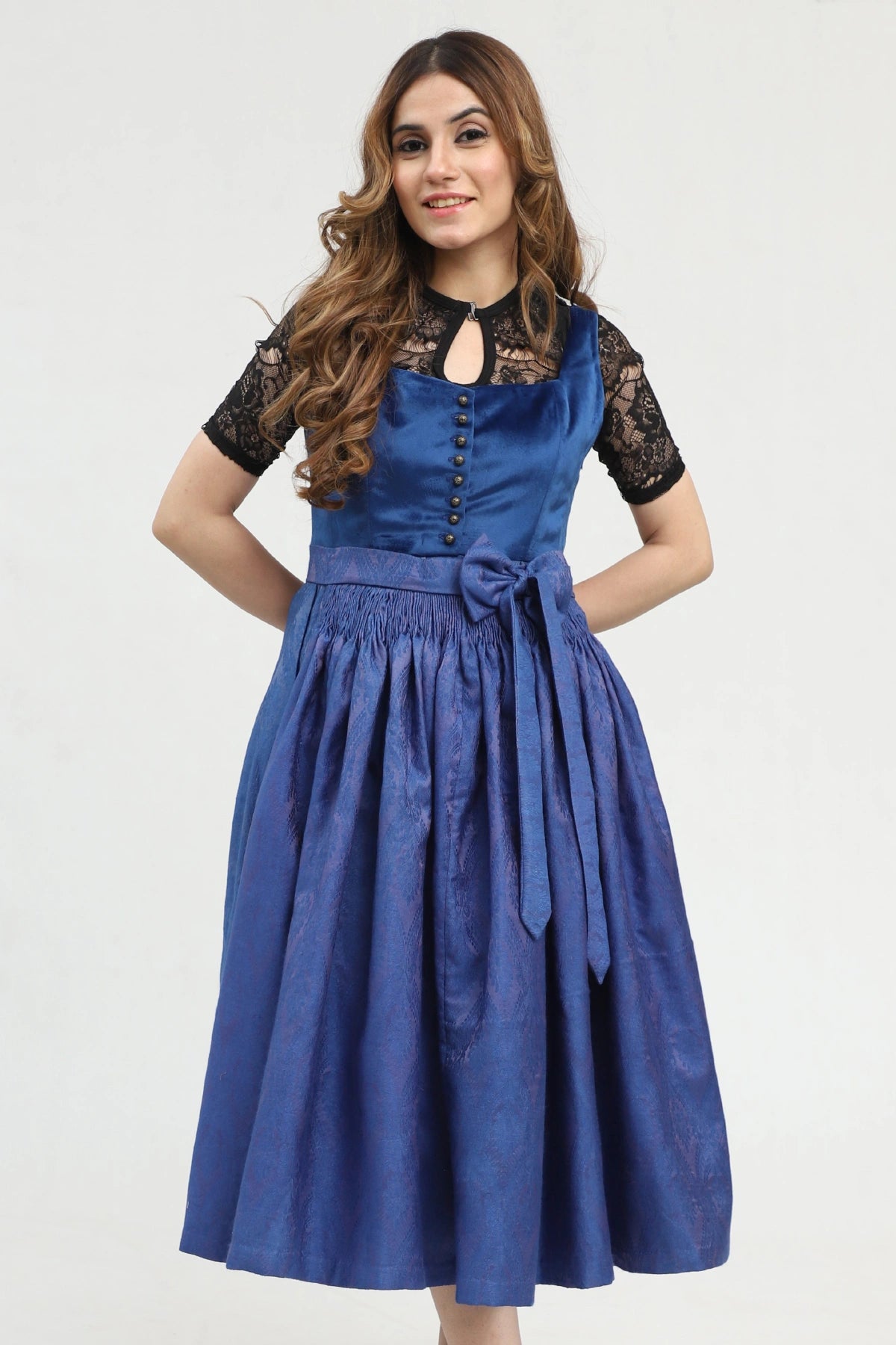 Blue Midi dirndl with velvet bodice