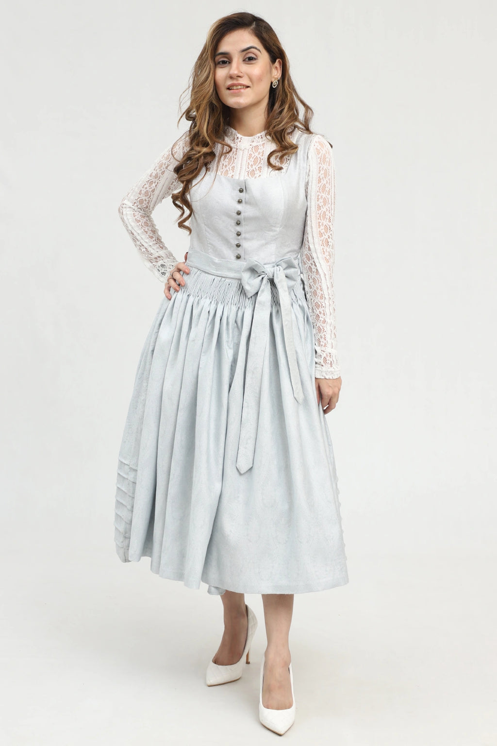 Authentic Dirndl for Oktoberfest in Blue Color and Matching Apron