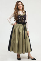 Authentic Dirndl for Oktoberfest in Black Color and Green Apron