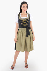 Black Traditional Dirndl with Olive Ribbon Lacing