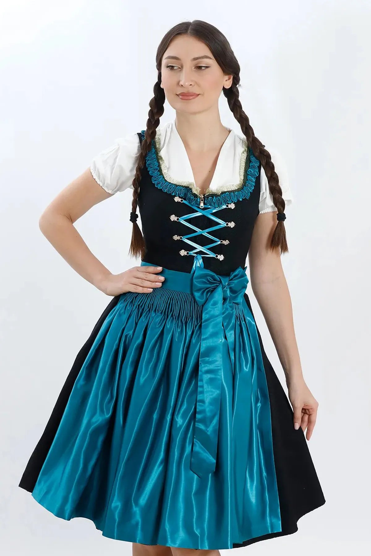 luxury dirndl dress Midi Dirndl Dress Luxury Mint Green Elegance