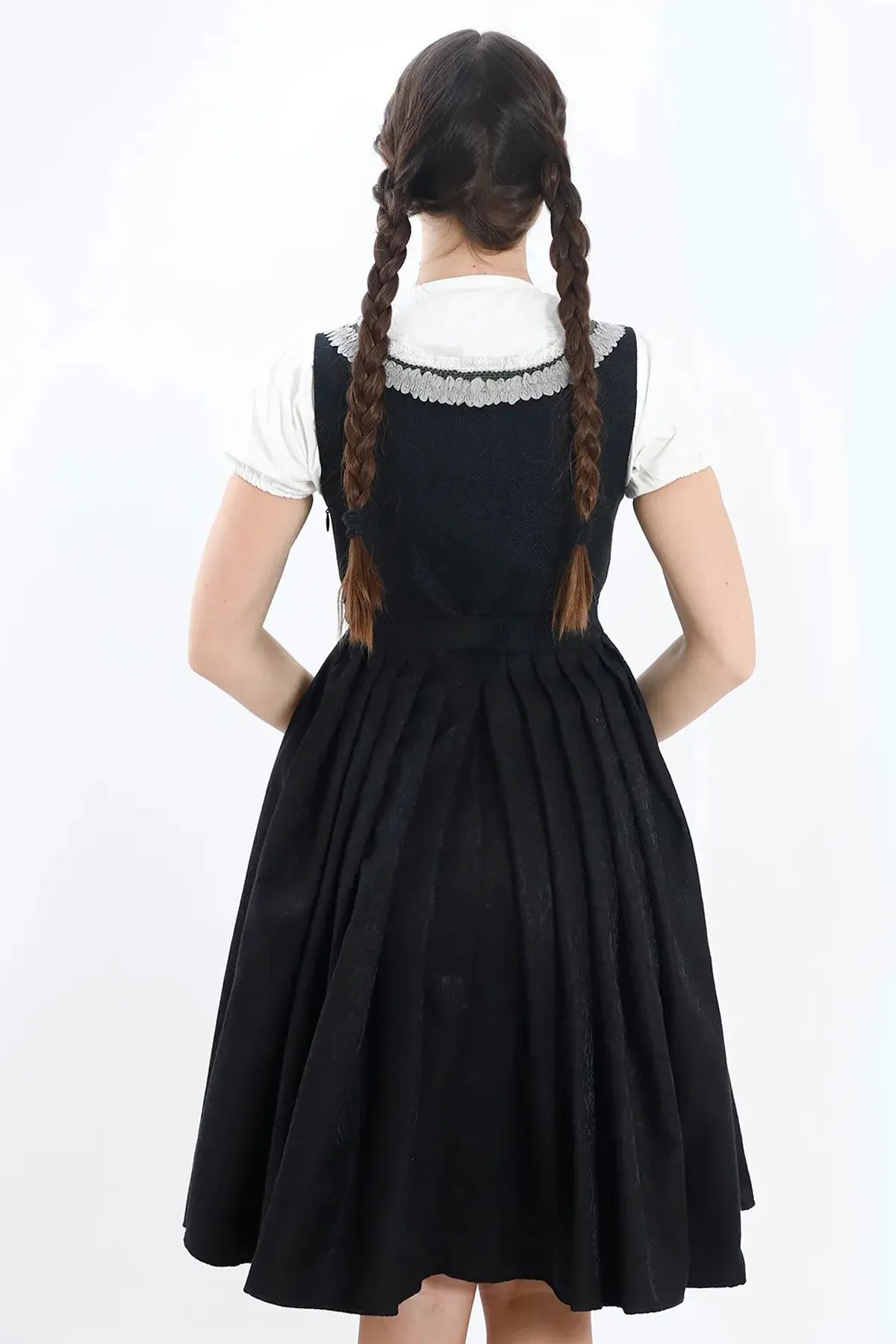 Luxury Black Silver Midi Dirndl Dress