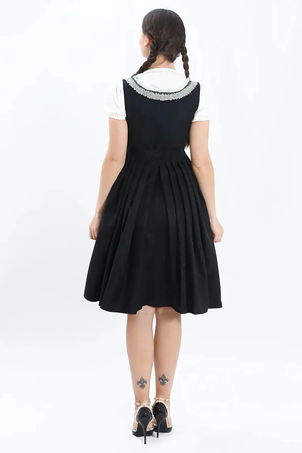 Luxury Black Silver Midi Dirndl Dress