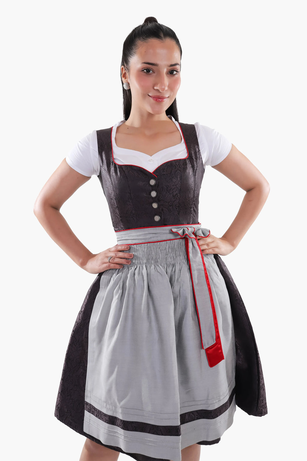 Timeless Bavarian Black Dirndl with Red Accents