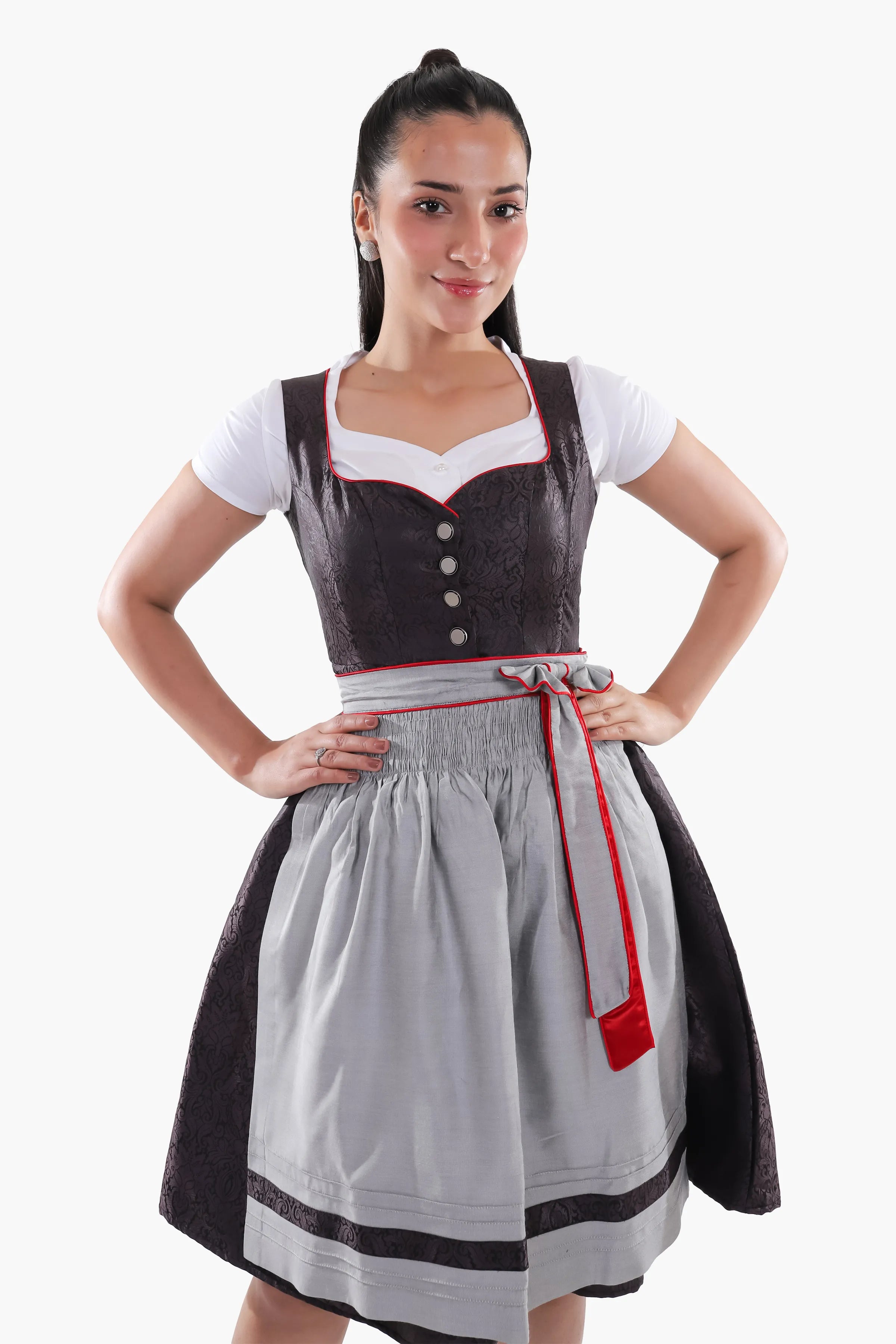 Timeless Bavarian Black Dirndl with Red Accents