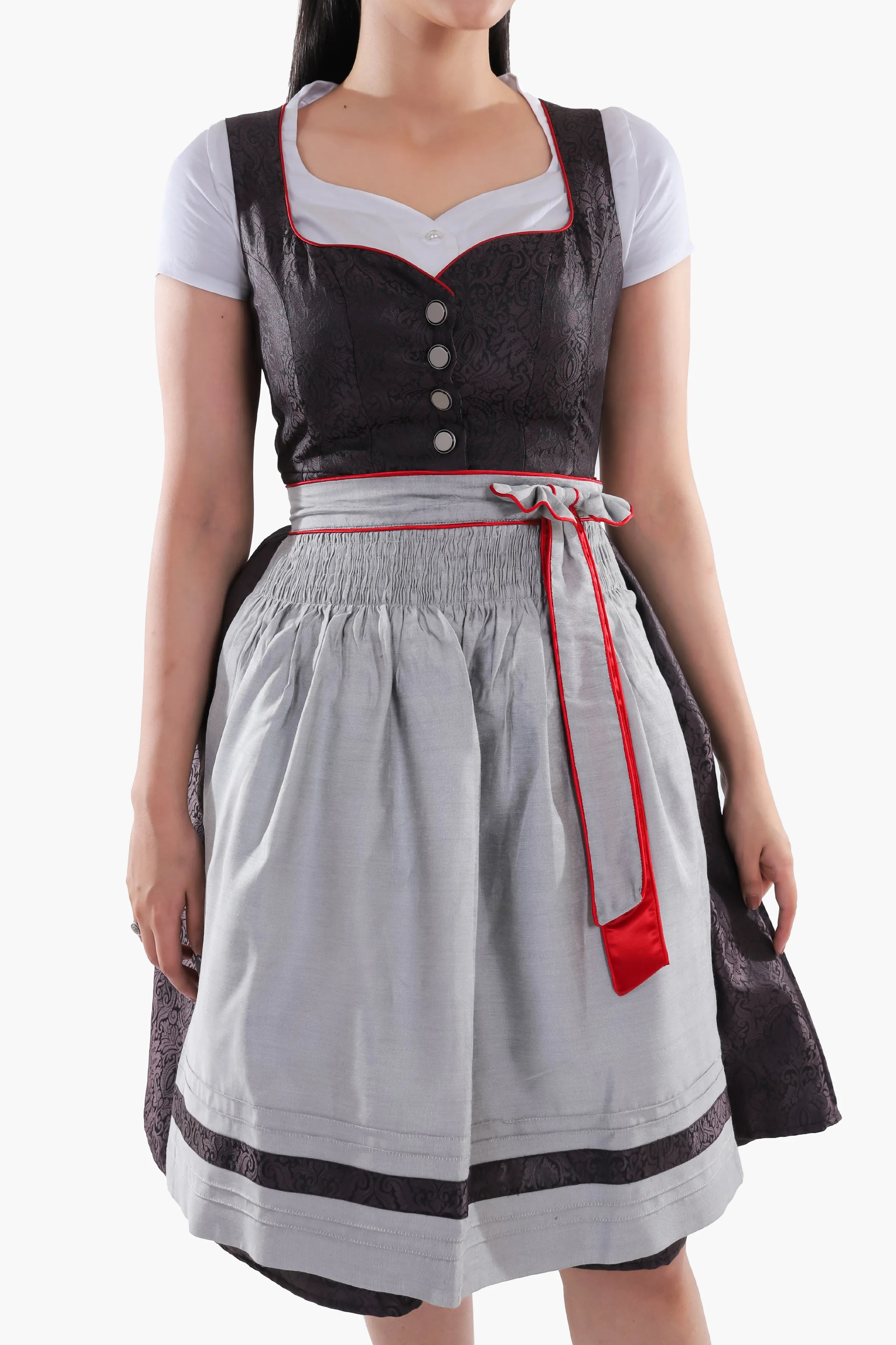 Timeless Bavarian Black Dirndl with Red Accents