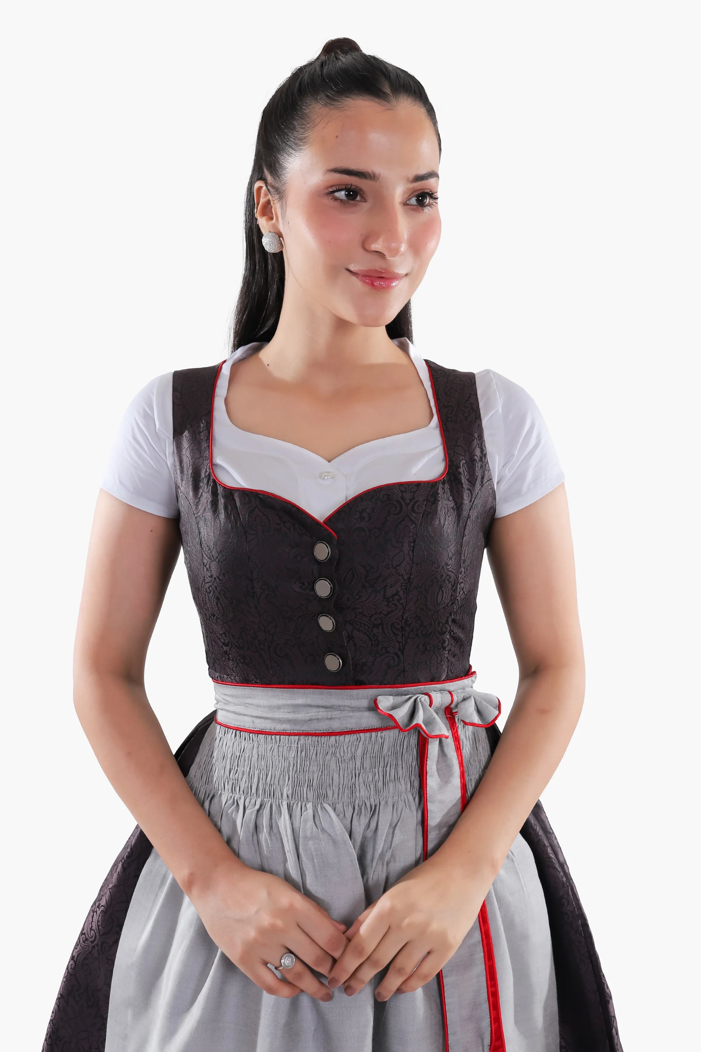 Timeless Bavarian Black Dirndl with Red Accents