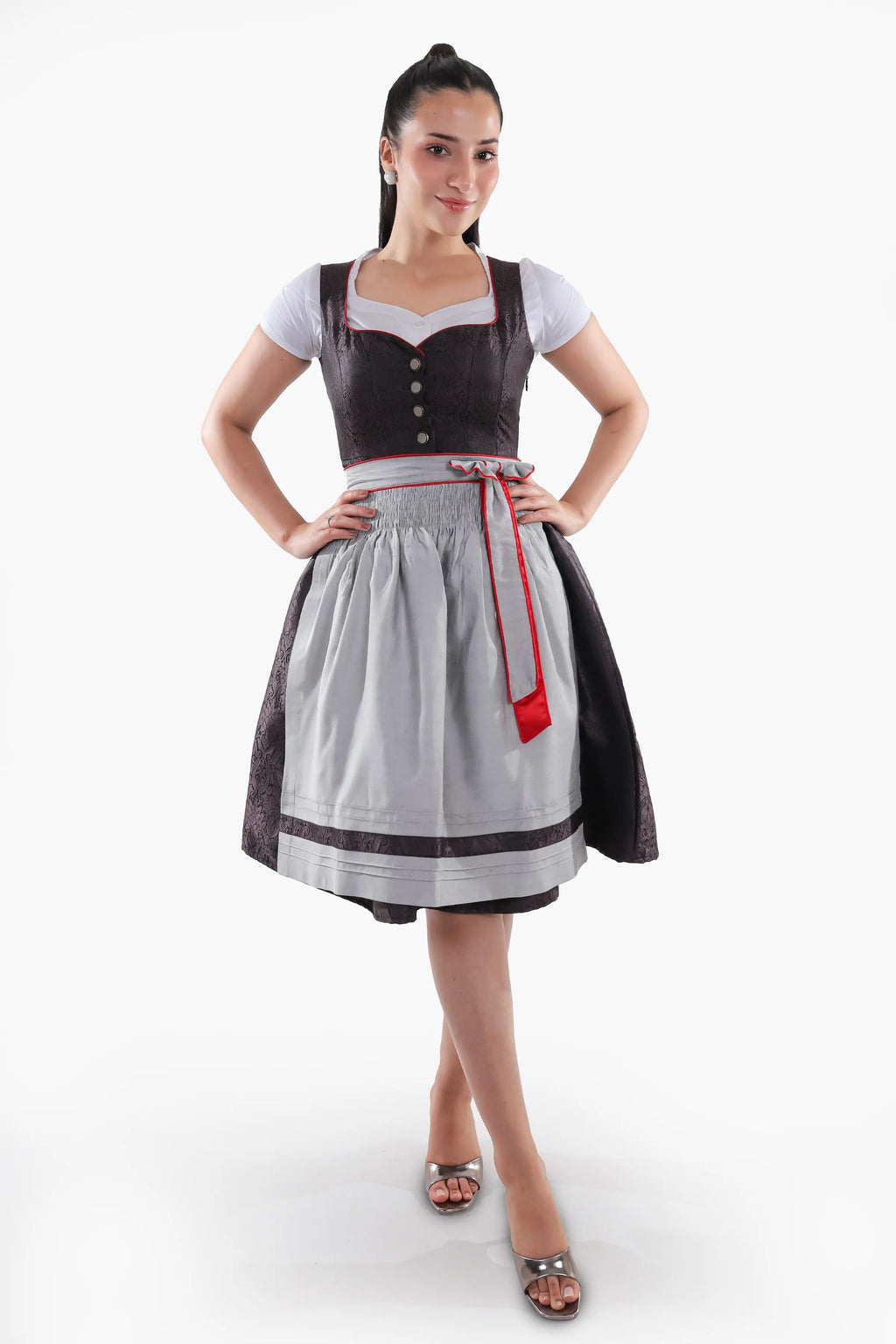 Timeless Bavarian Black Dirndl with Red Accents