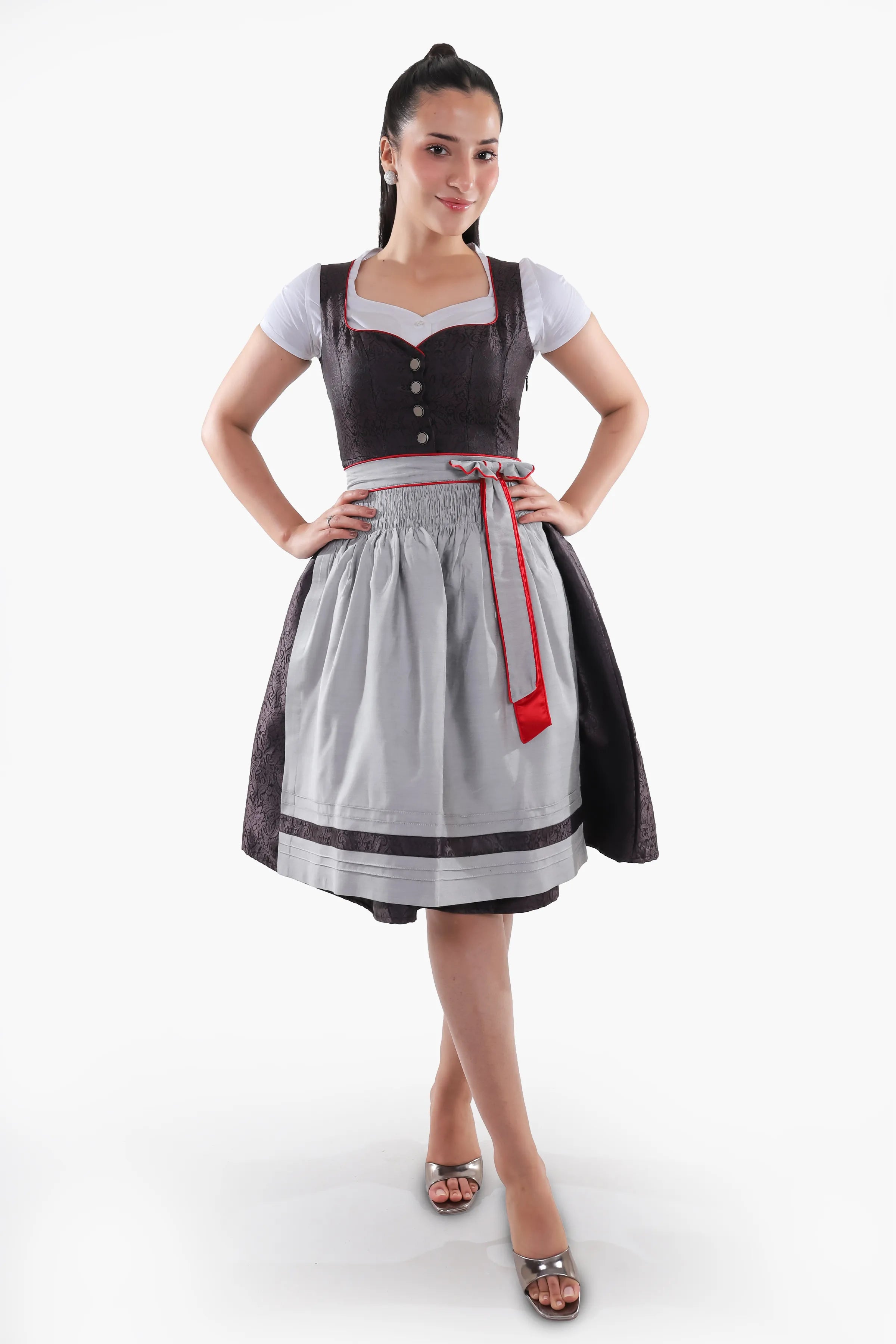 Timeless Bavarian Black Dirndl with Red Accents
