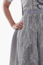 Midi Dirndl Dress Luxury Silver Grey Elegance