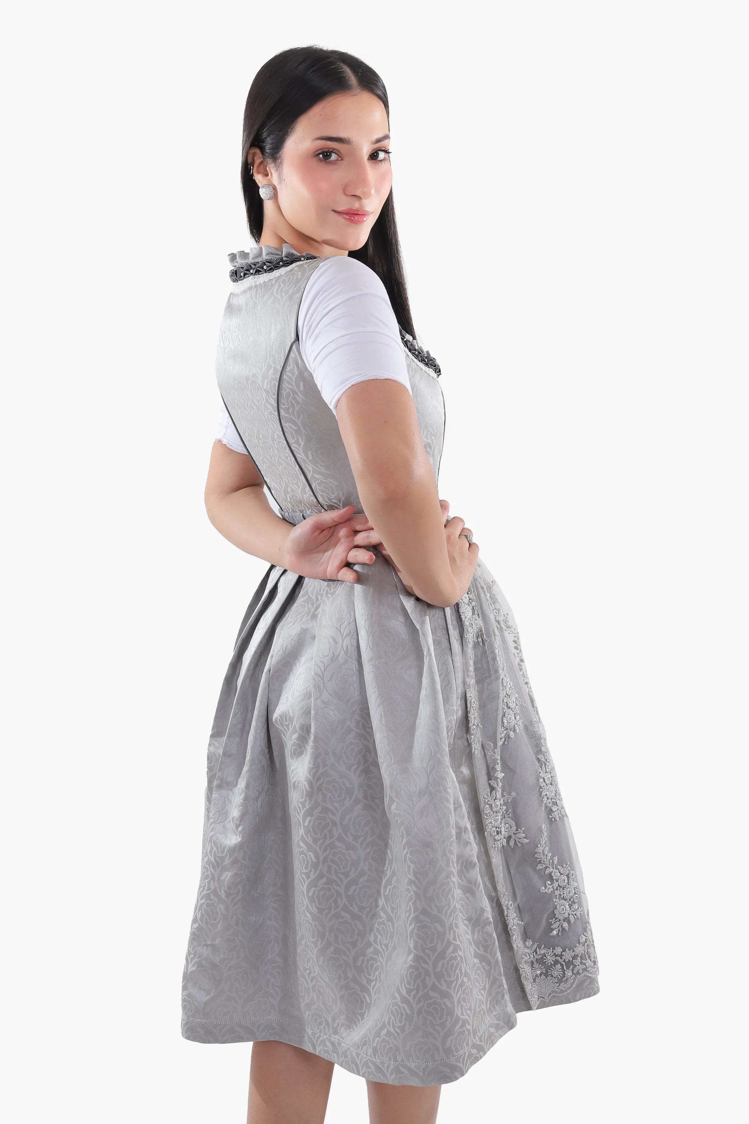 Midi Dirndl Dress Luxury Silver Grey Elegance