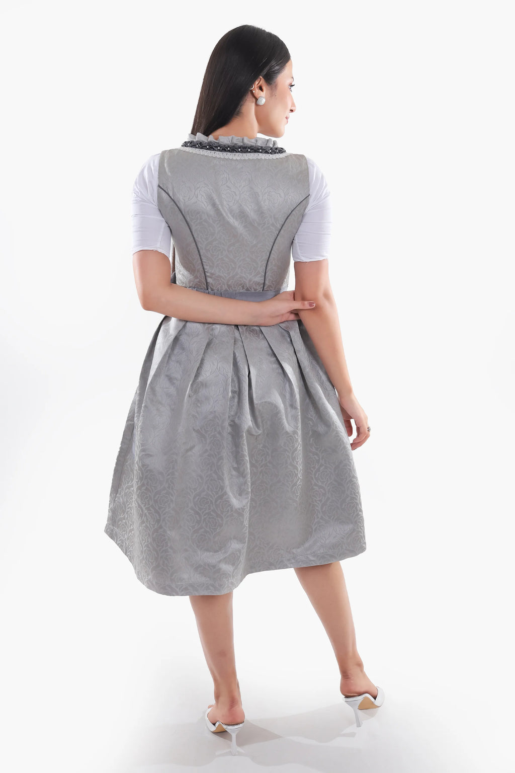 Midi Dirndl Dress Luxury Silver Grey Elegance