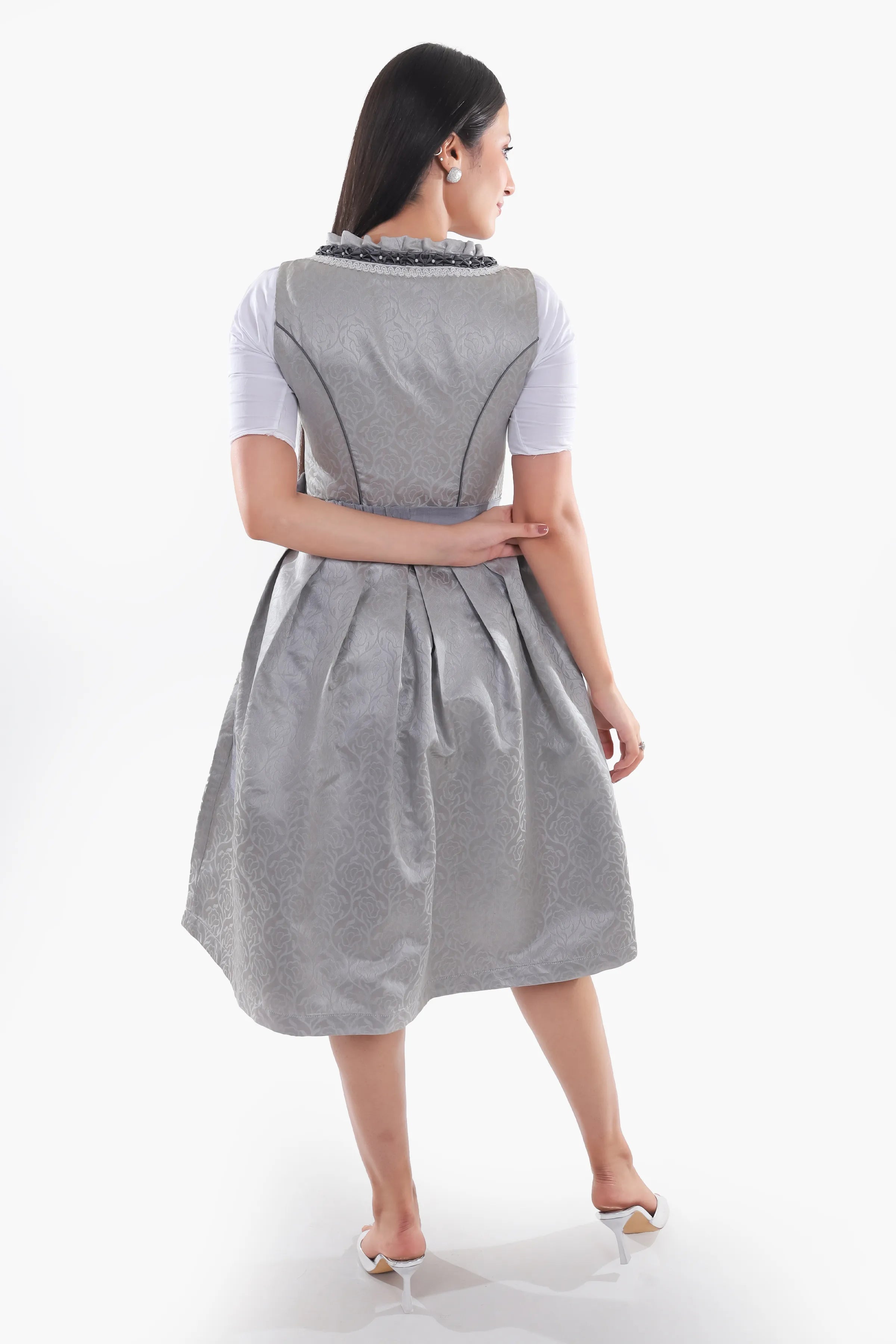 Midi Dirndl Dress Luxury Silver Grey Elegance