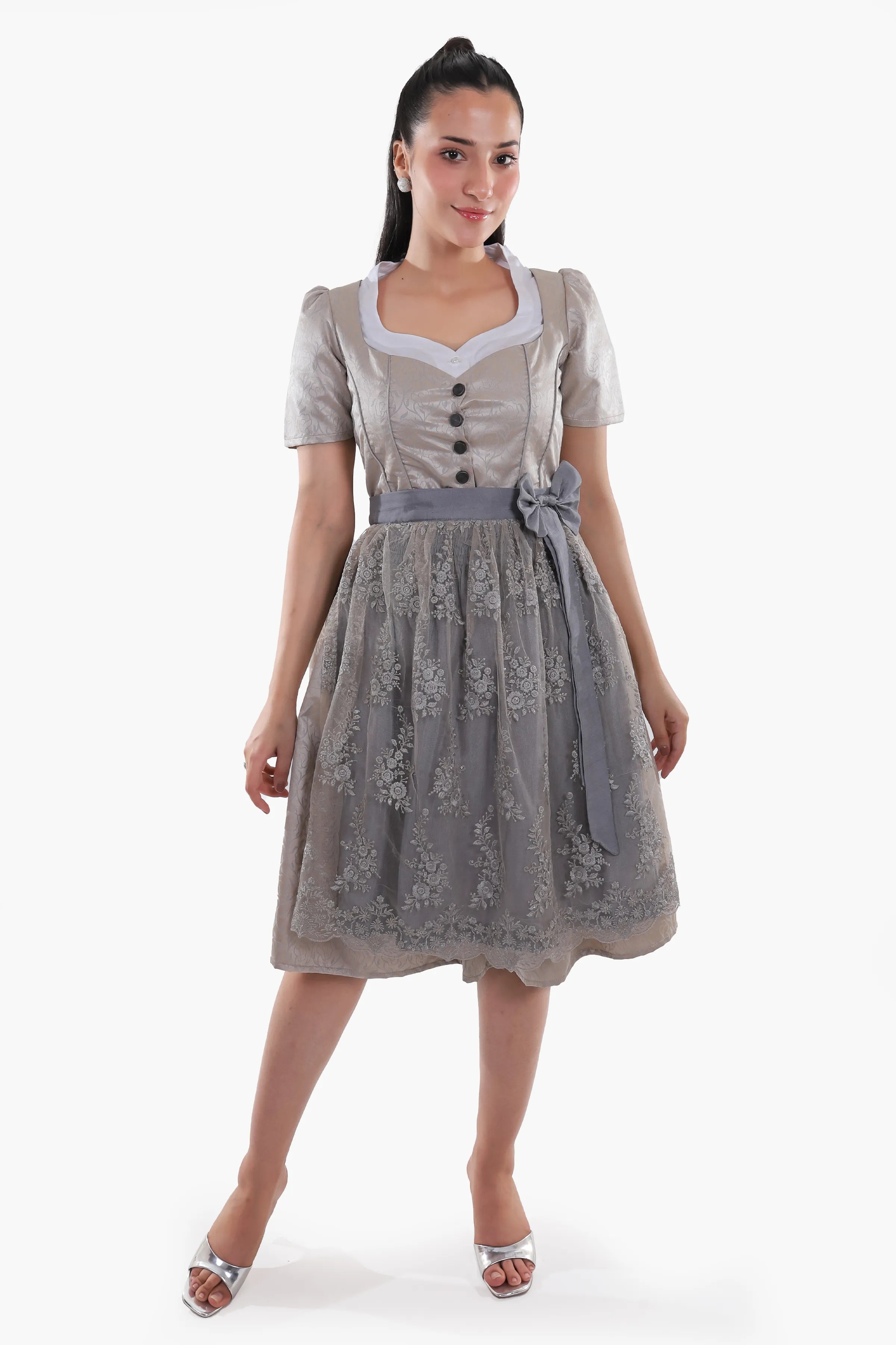 Bavarian Edition Luminous Silver Midi Dirndl Dress