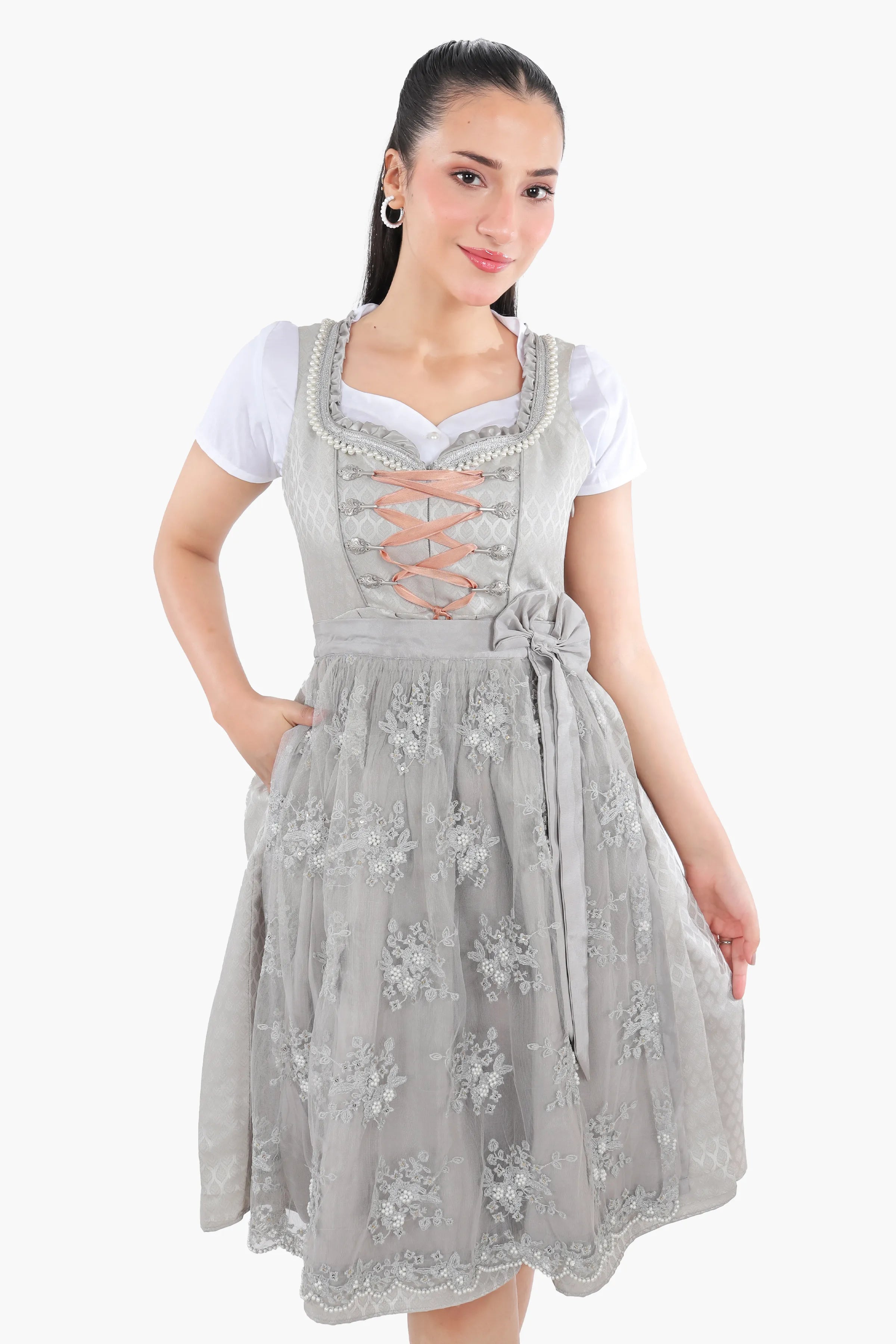 Timeless Bavarian Dirndl Attire Pearl Silver