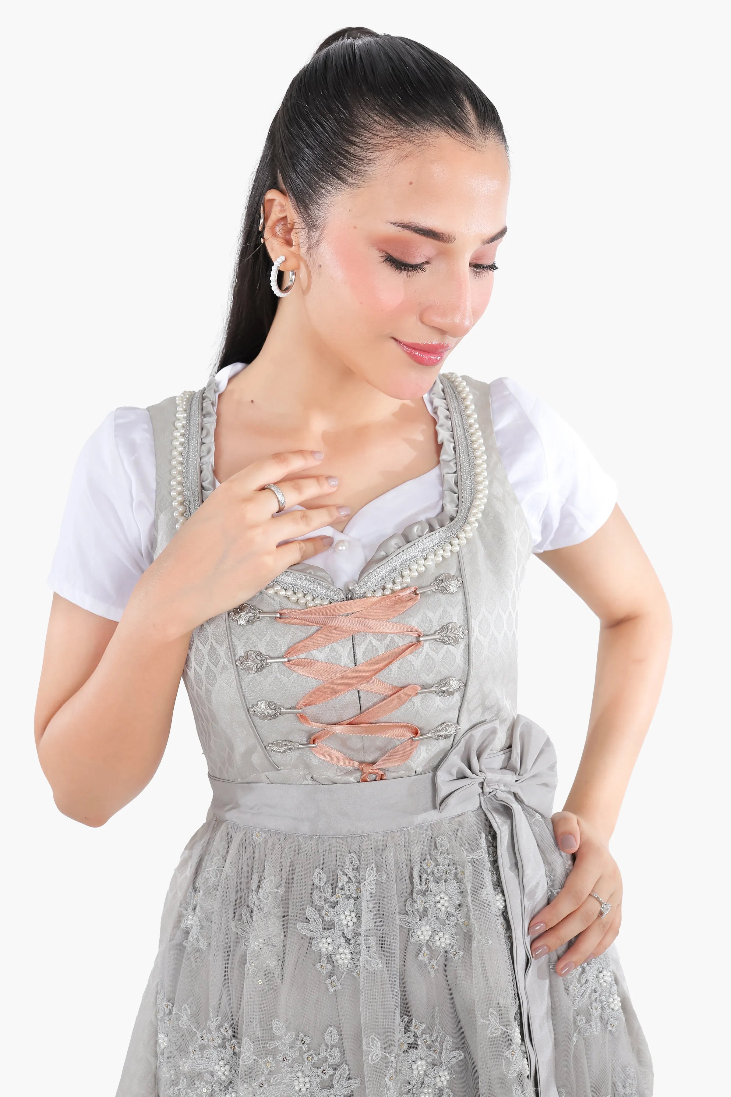 Timeless Bavarian Dirndl Attire Pearl Silver