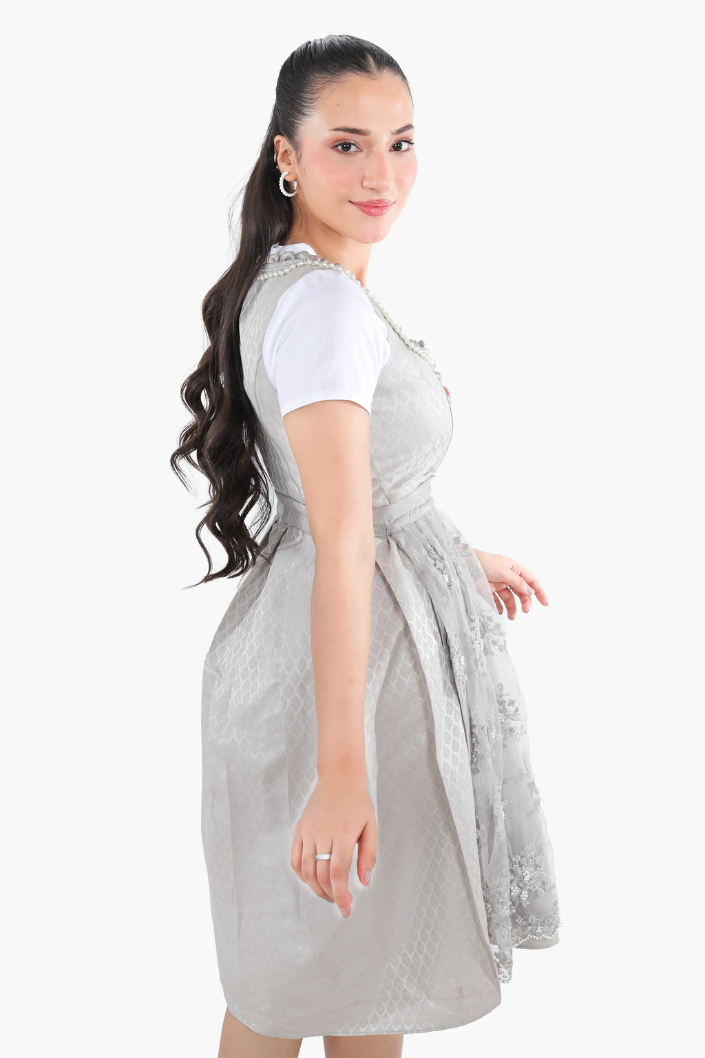 Timeless Bavarian Dirndl Attire Pearl Silver