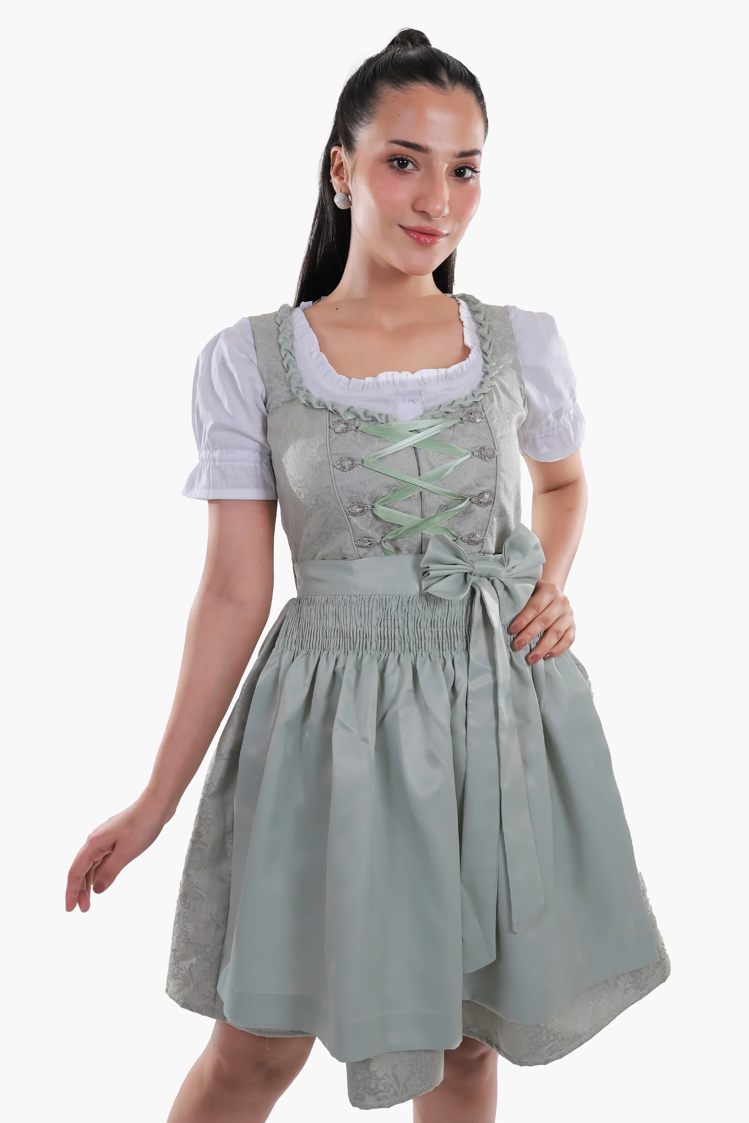 Midi Dirndl Dress Luxury Mint Green Elegance