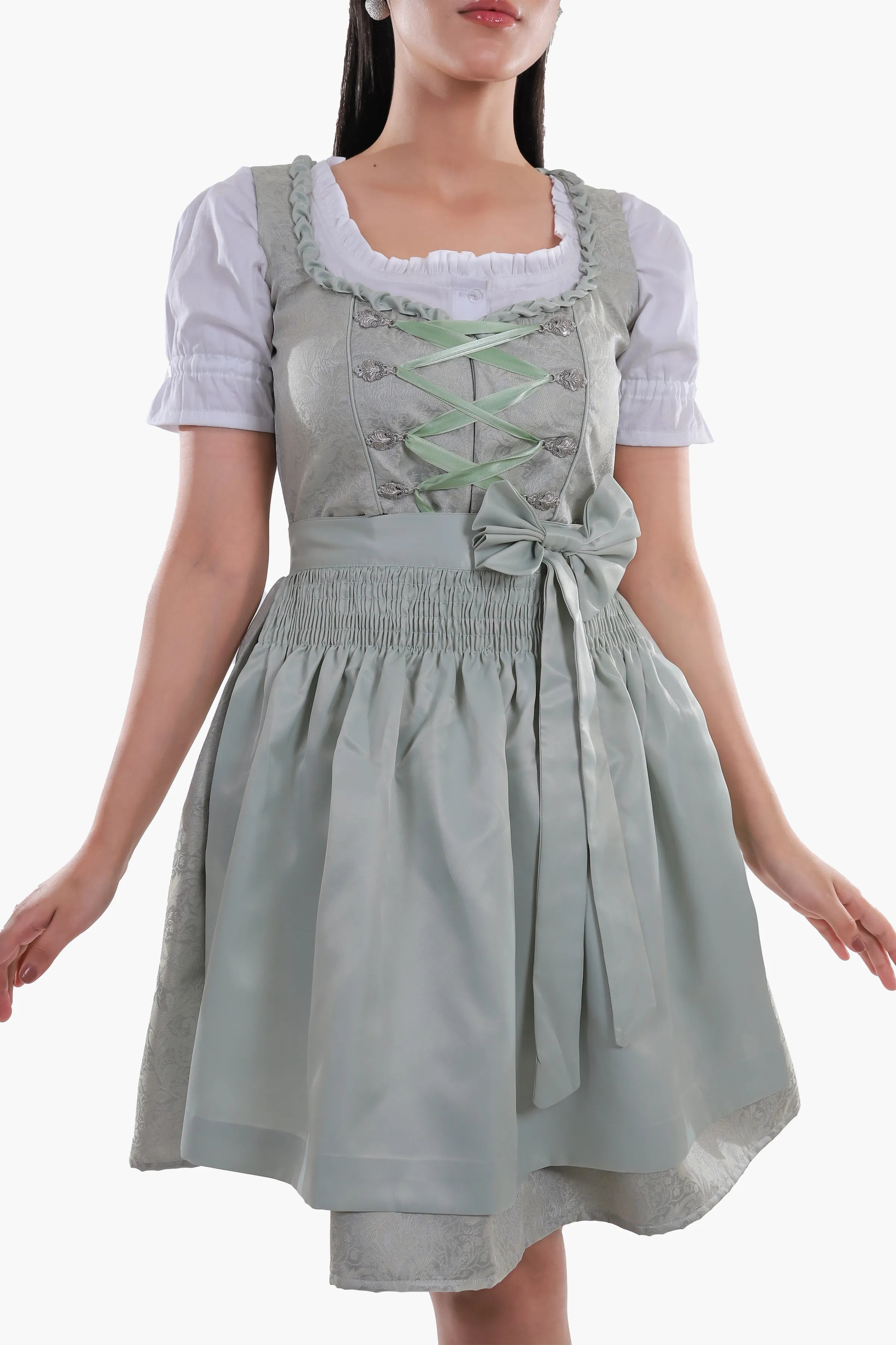 Midi Dirndl Dress Luxury Mint Green Elegance