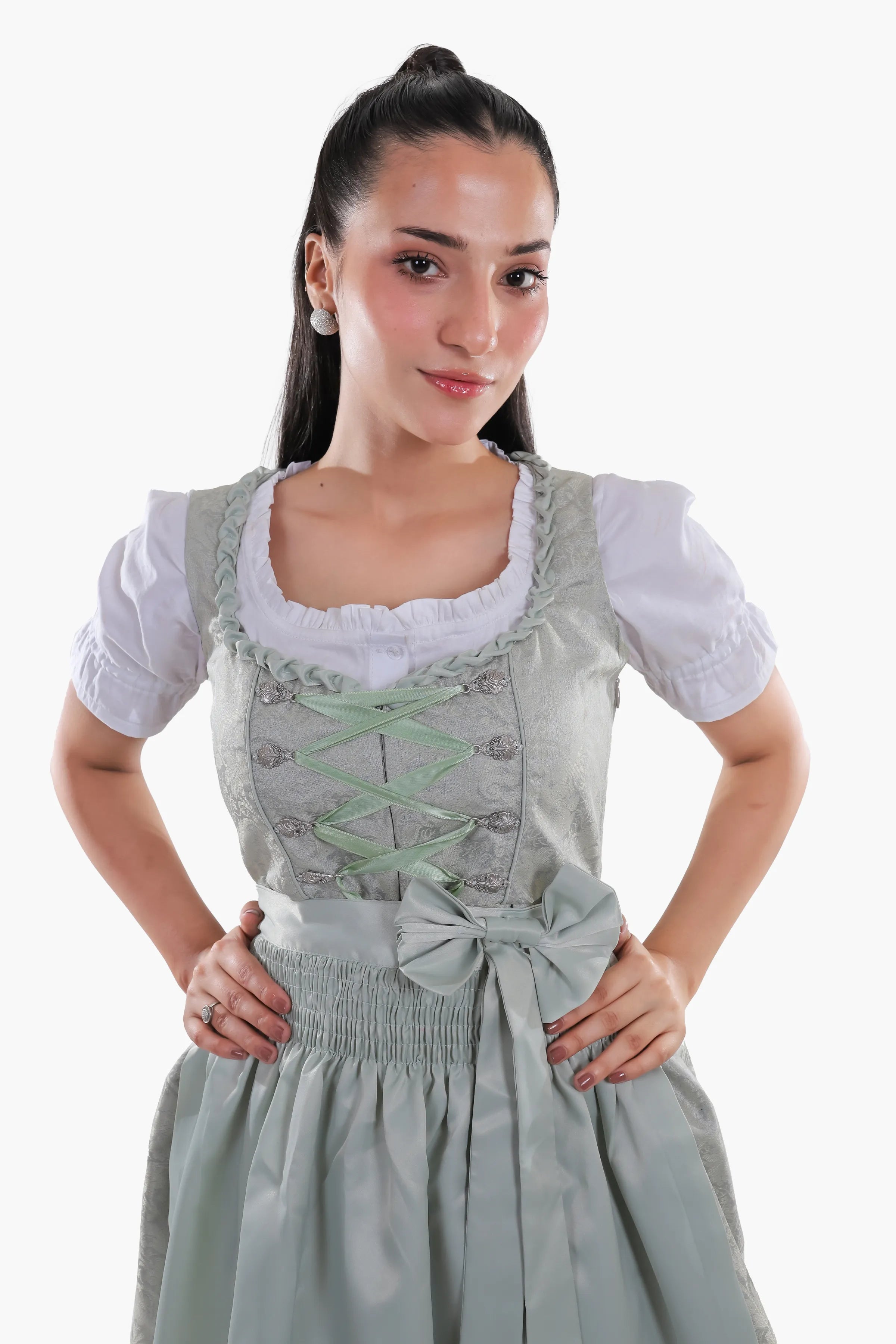 Midi Dirndl Dress Luxury Mint Green Elegance