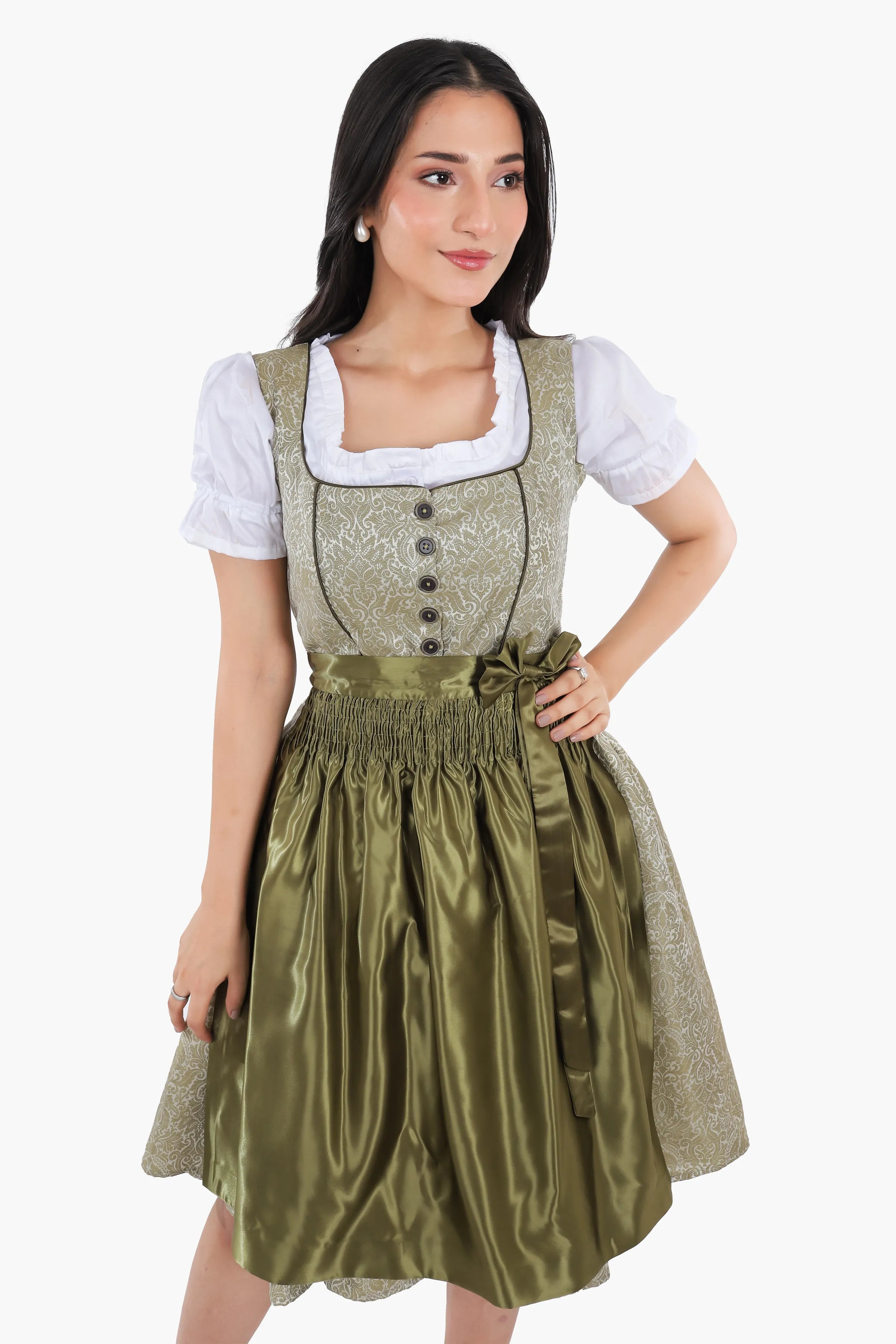 Enchanted Forest Green German Midi Dirndl Dress 2XL