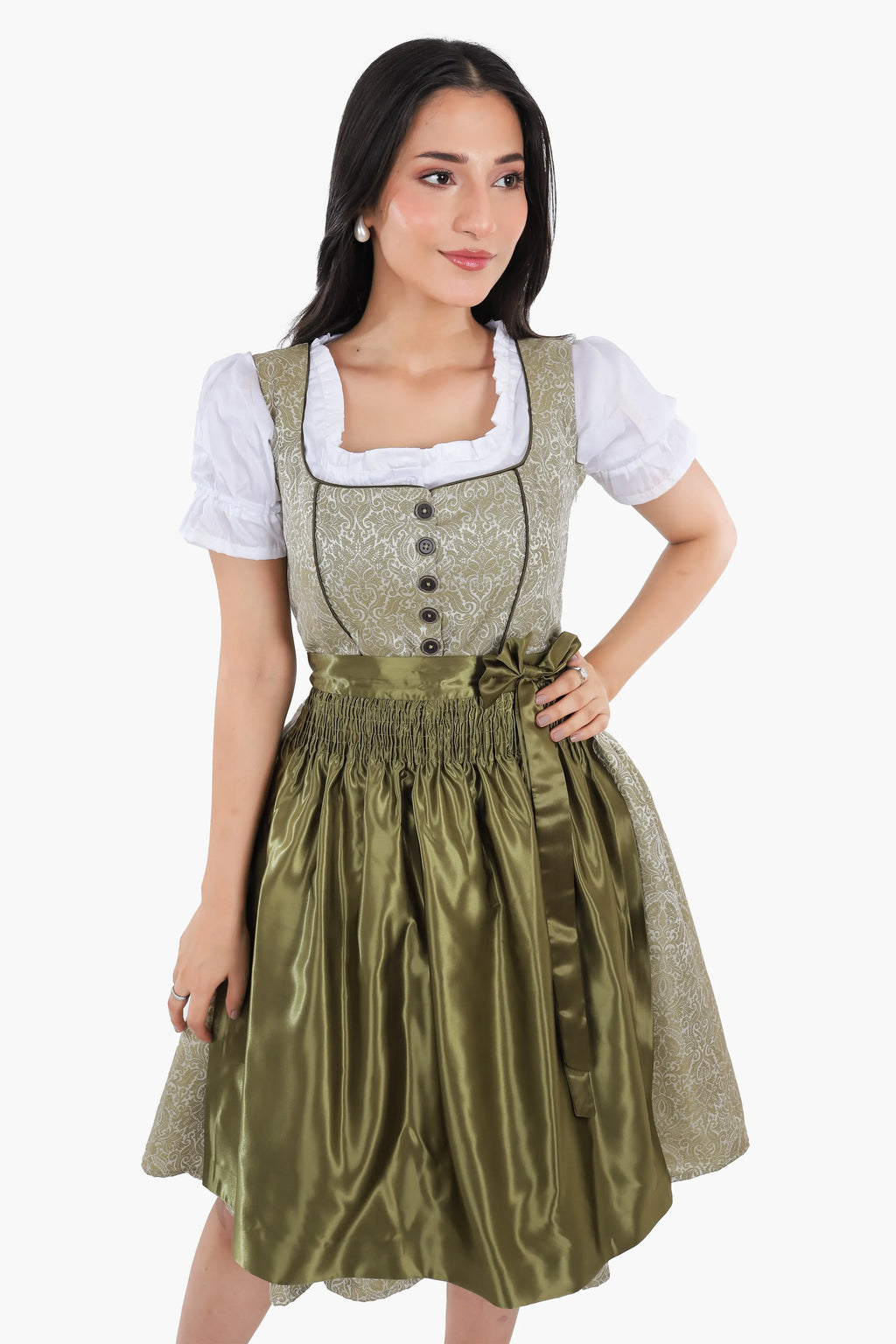 Enchanted Forest Green German Midi Dirndl Dress