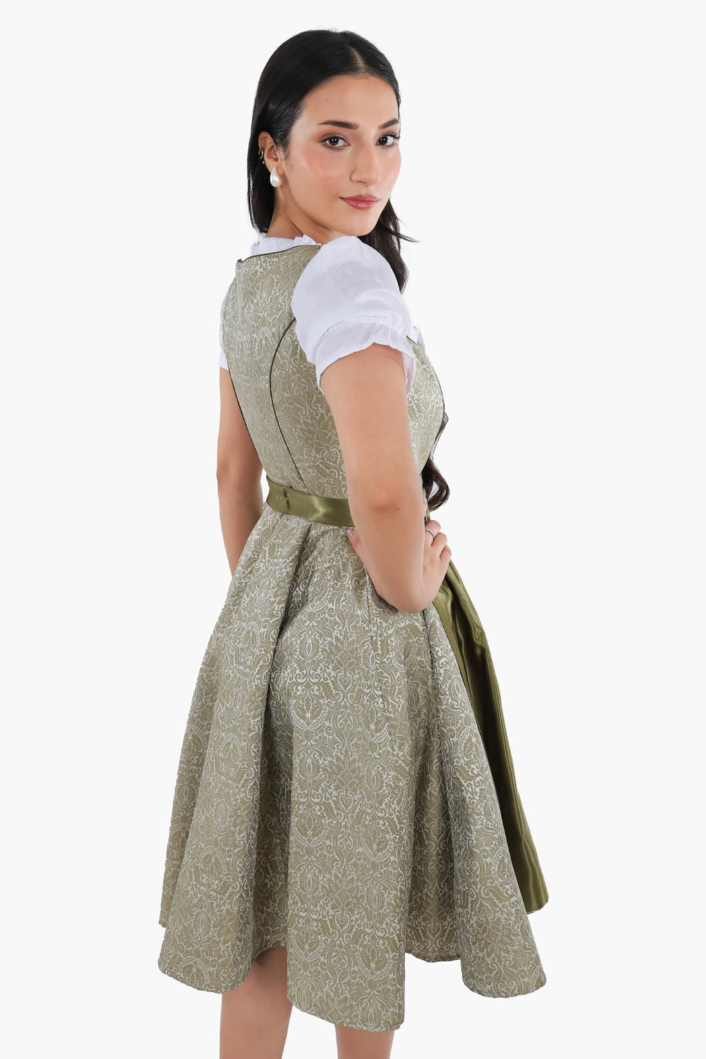 Enchanted Forest Green German Midi Dirndl Dress