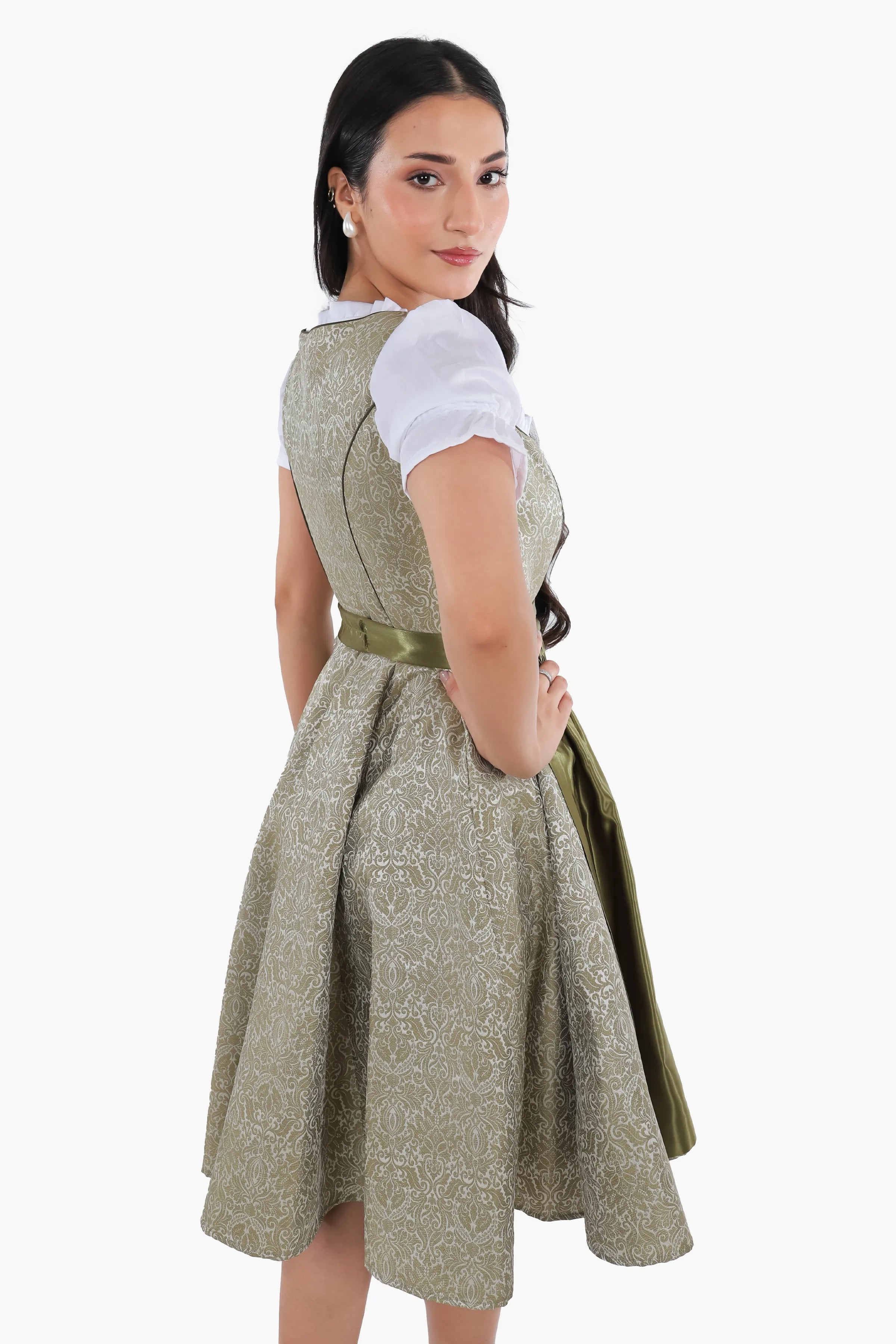 Enchanted Forest Green German Midi Dirndl Dress