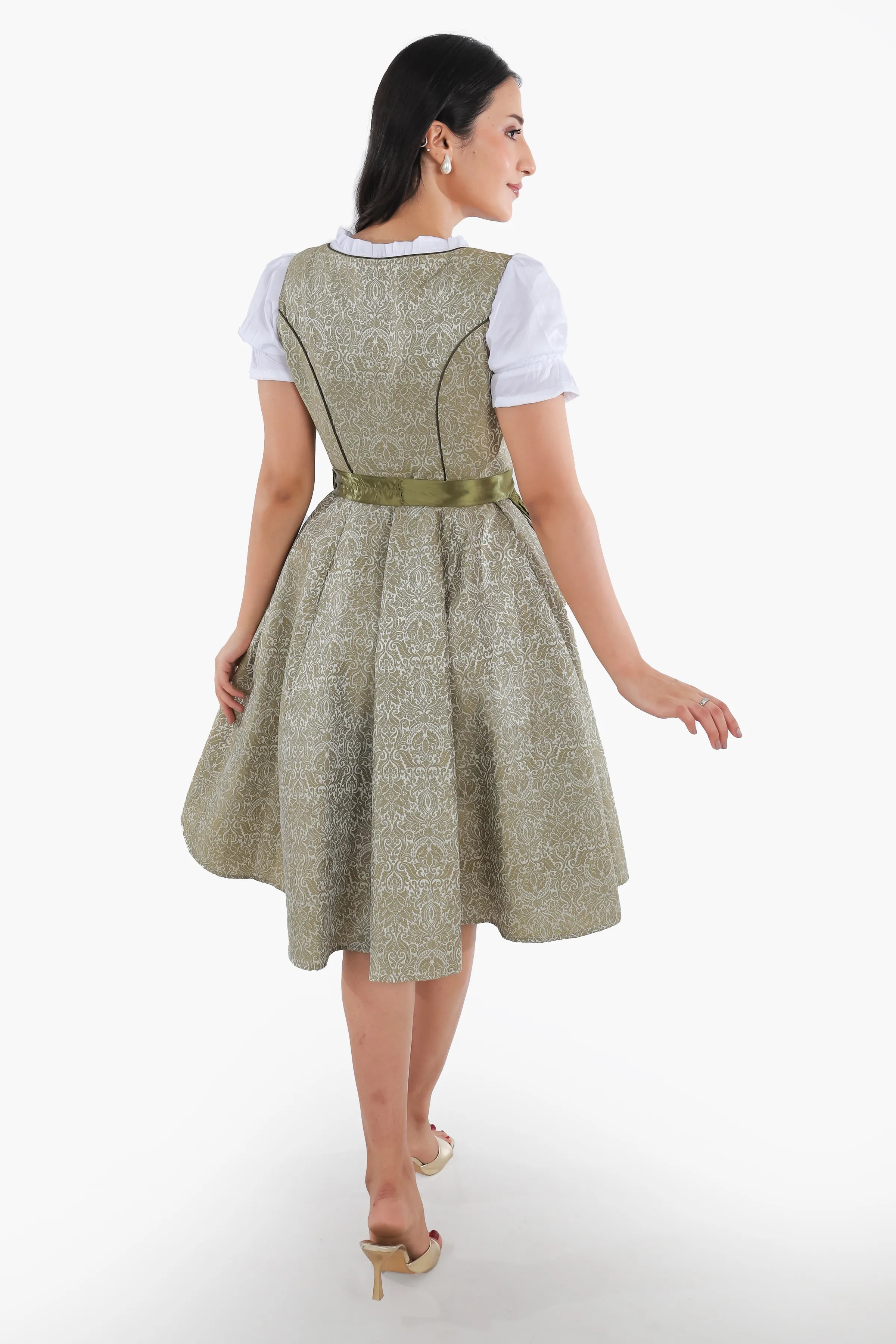Enchanted Forest Green German Midi Dirndl Dress