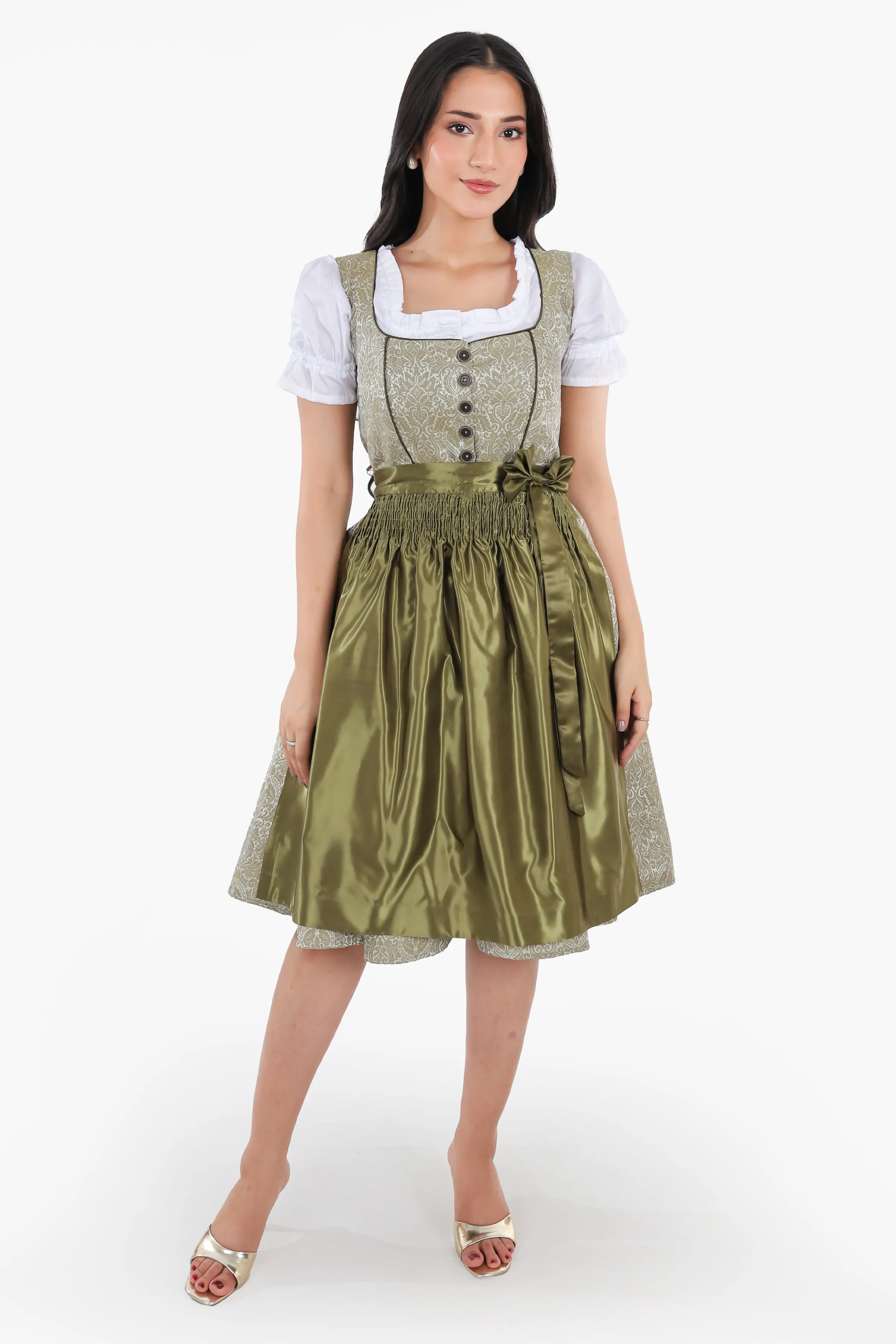 Enchanted Forest Green German Midi Dirndl Dress 2XL