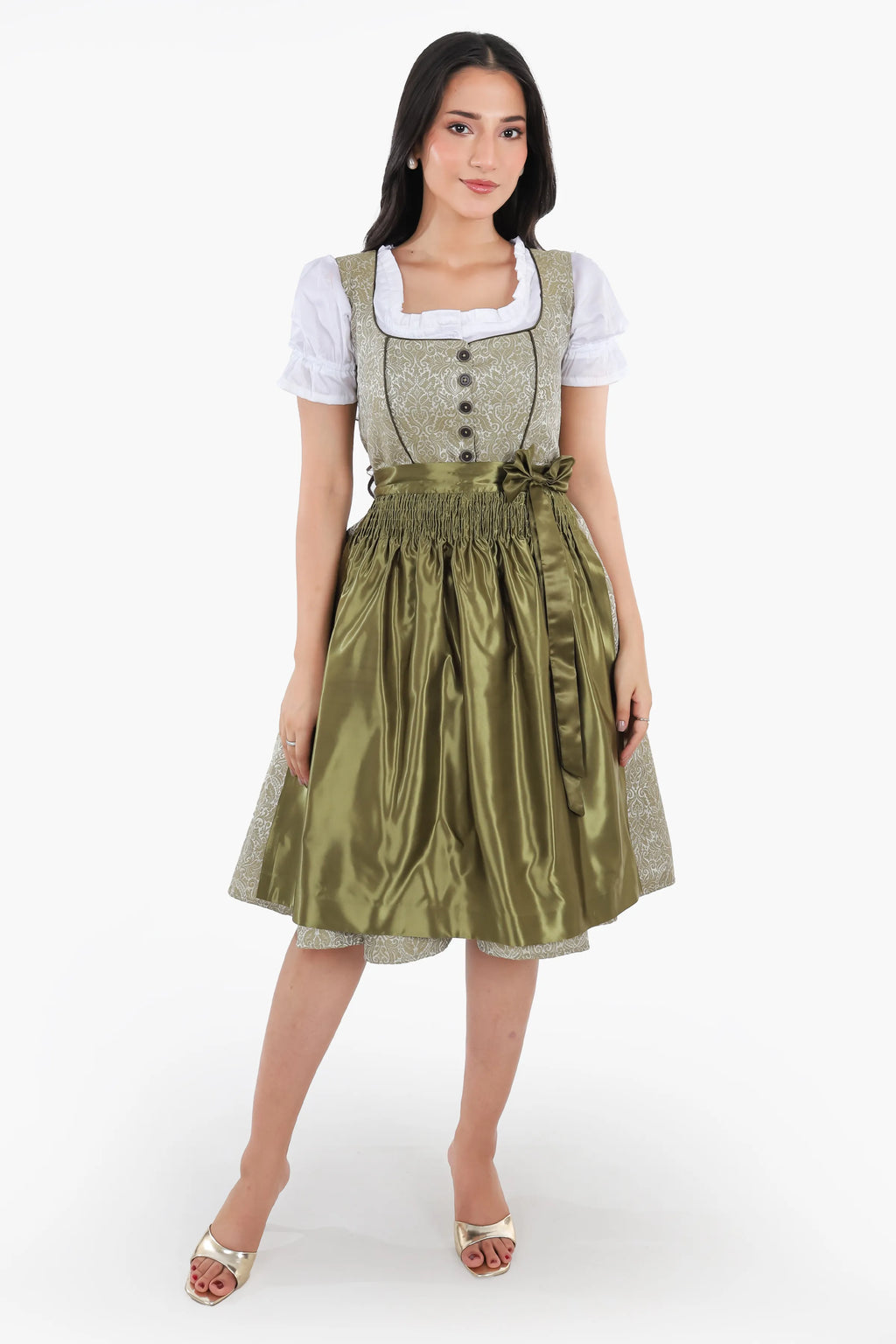 Enchanted Forest Green German Midi Dirndl Dress