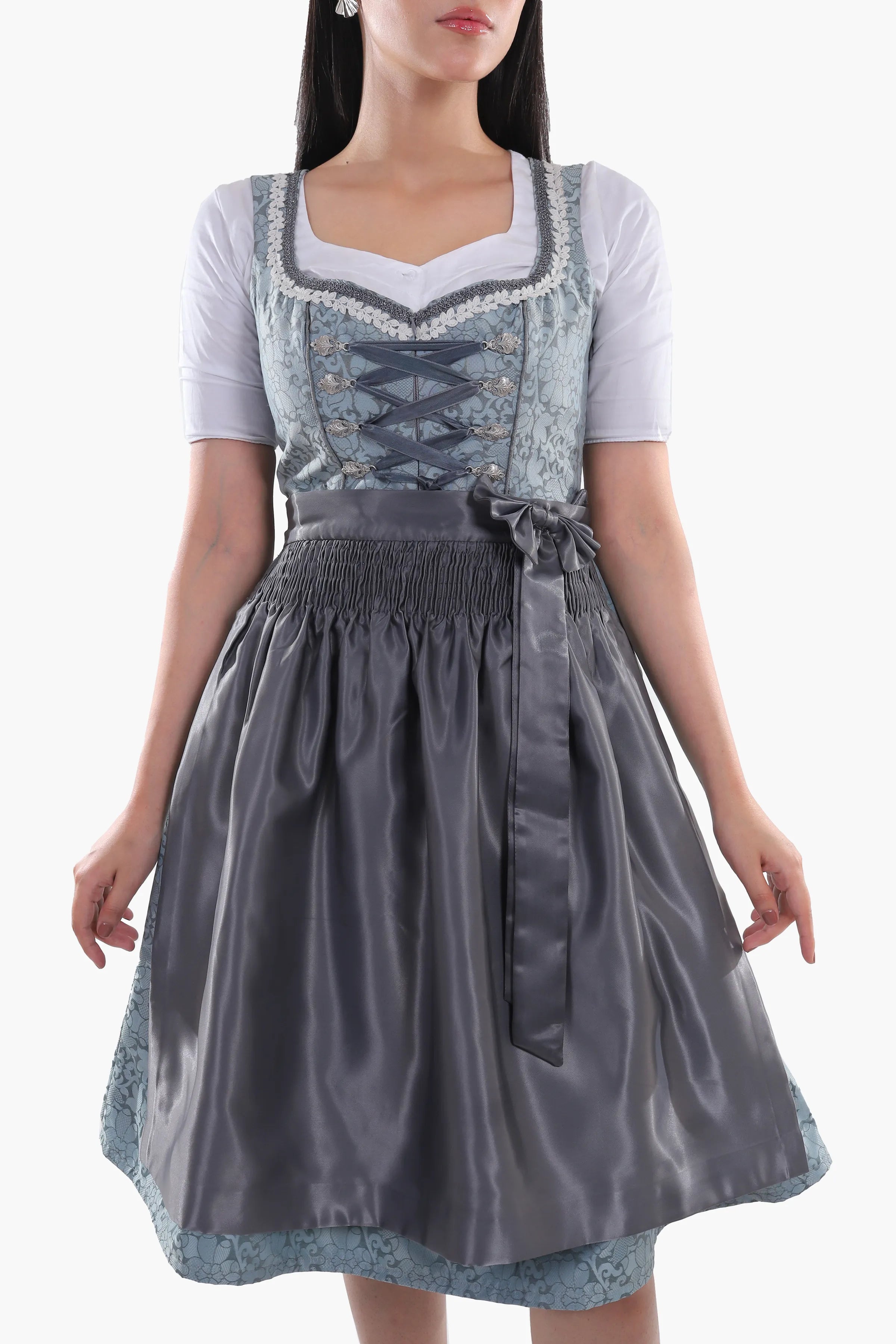 Midi Dirndl Dress Luxury Slate Blue Elegance