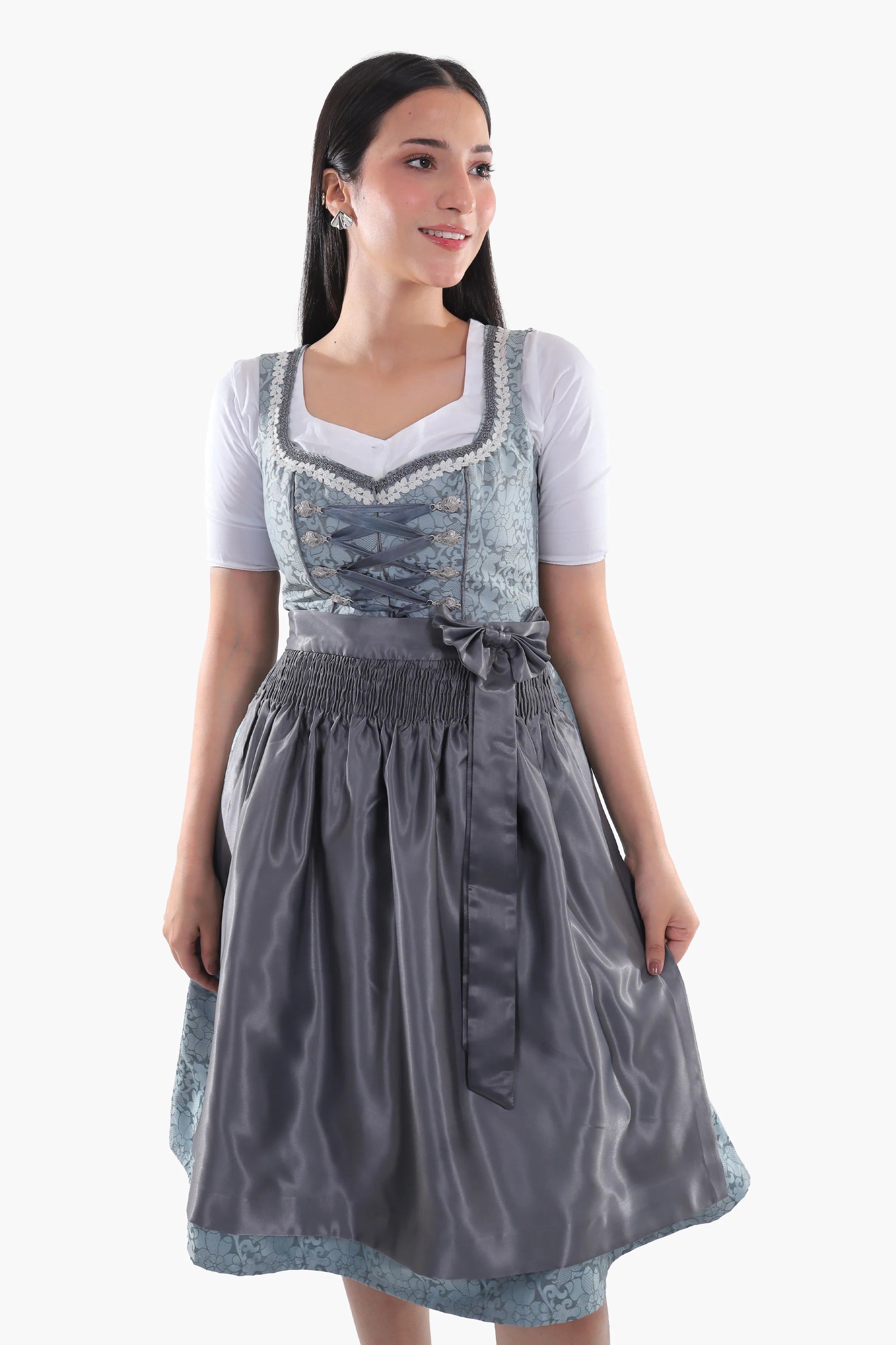 Midi Dirndl Dress Luxury Slate Blue Elegance