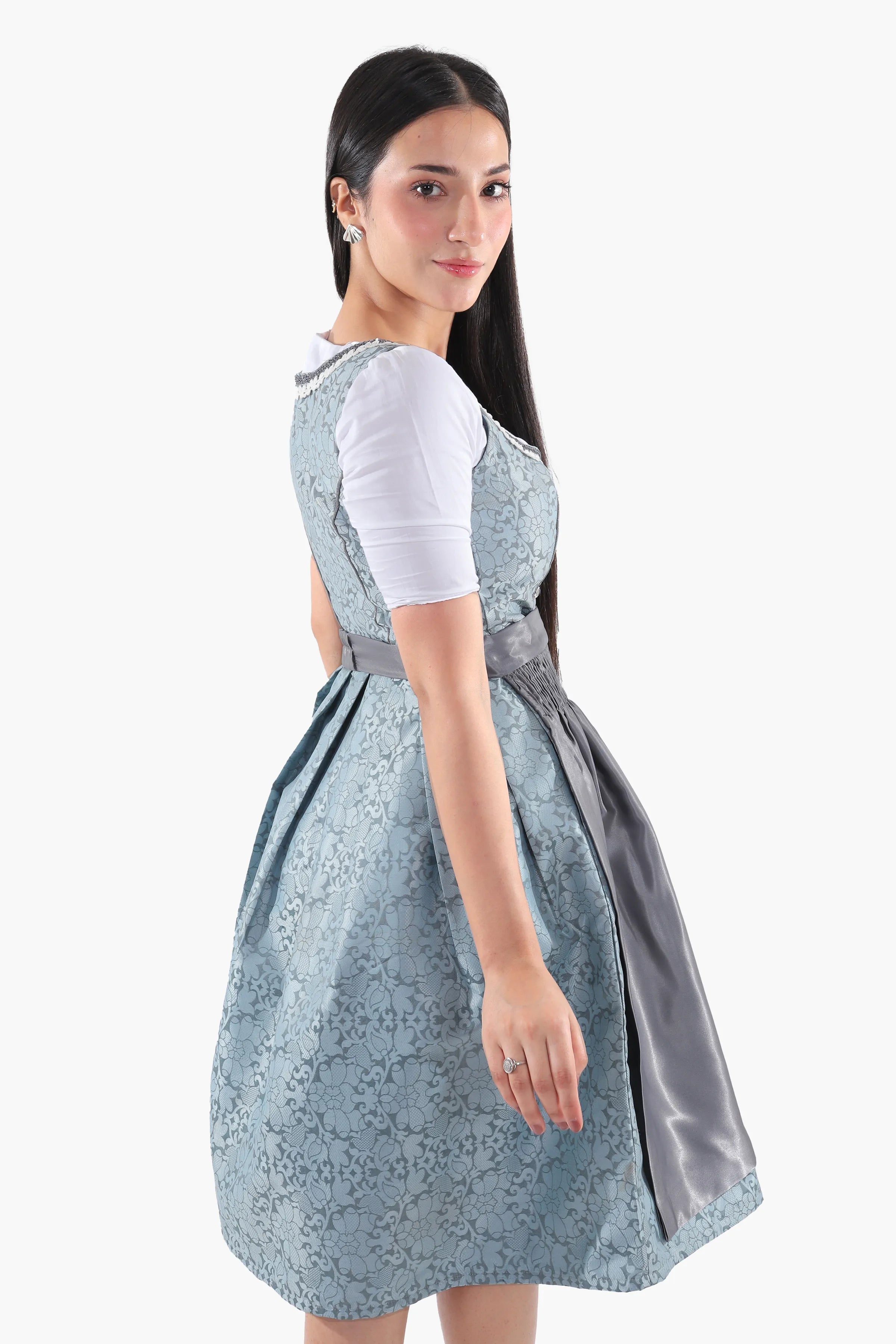 Midi Dirndl Dress Luxury Slate Blue Elegance