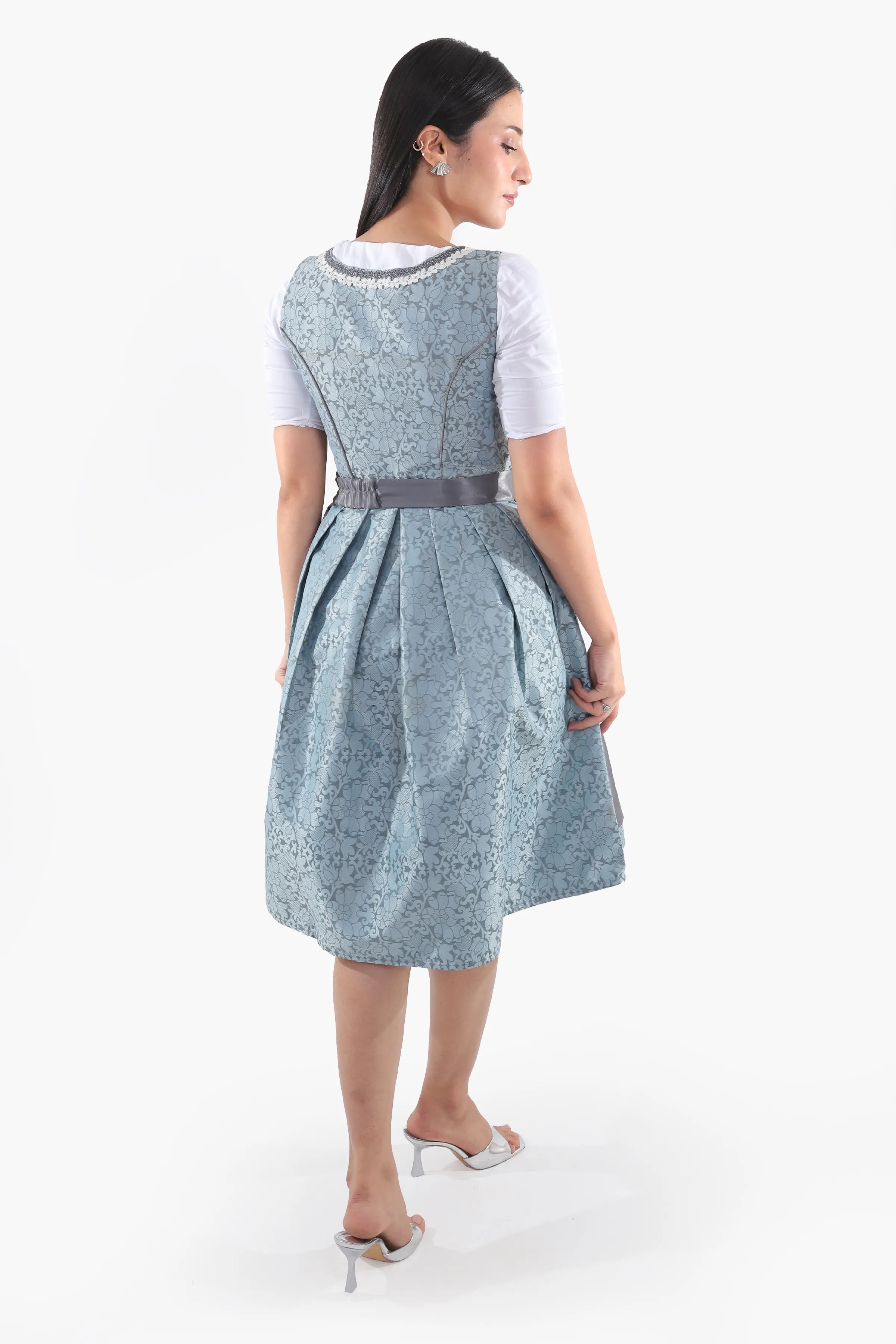 slate blue dress midi Midi Dirndl Dress Luxury Slate Blue Elegance – Lederhosen Store