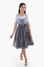 Midi Dirndl Dress Luxury Slate Blue Elegance