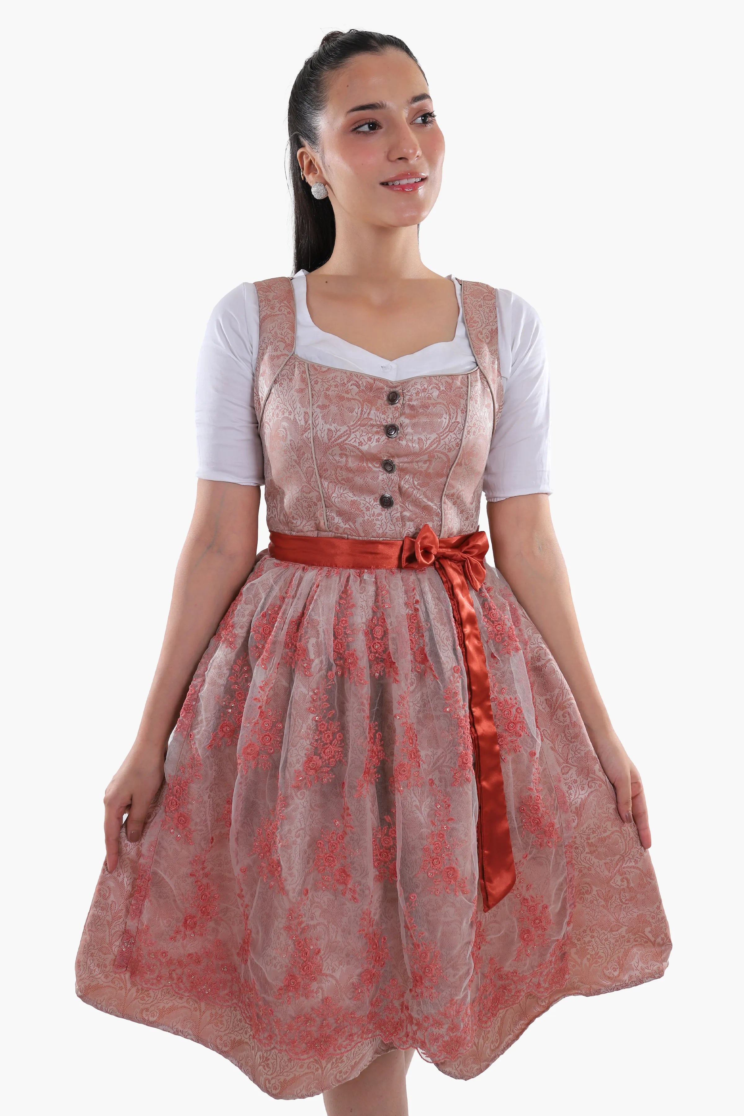 Womens German Dirndl Dress Dusty Rose Ember Glow